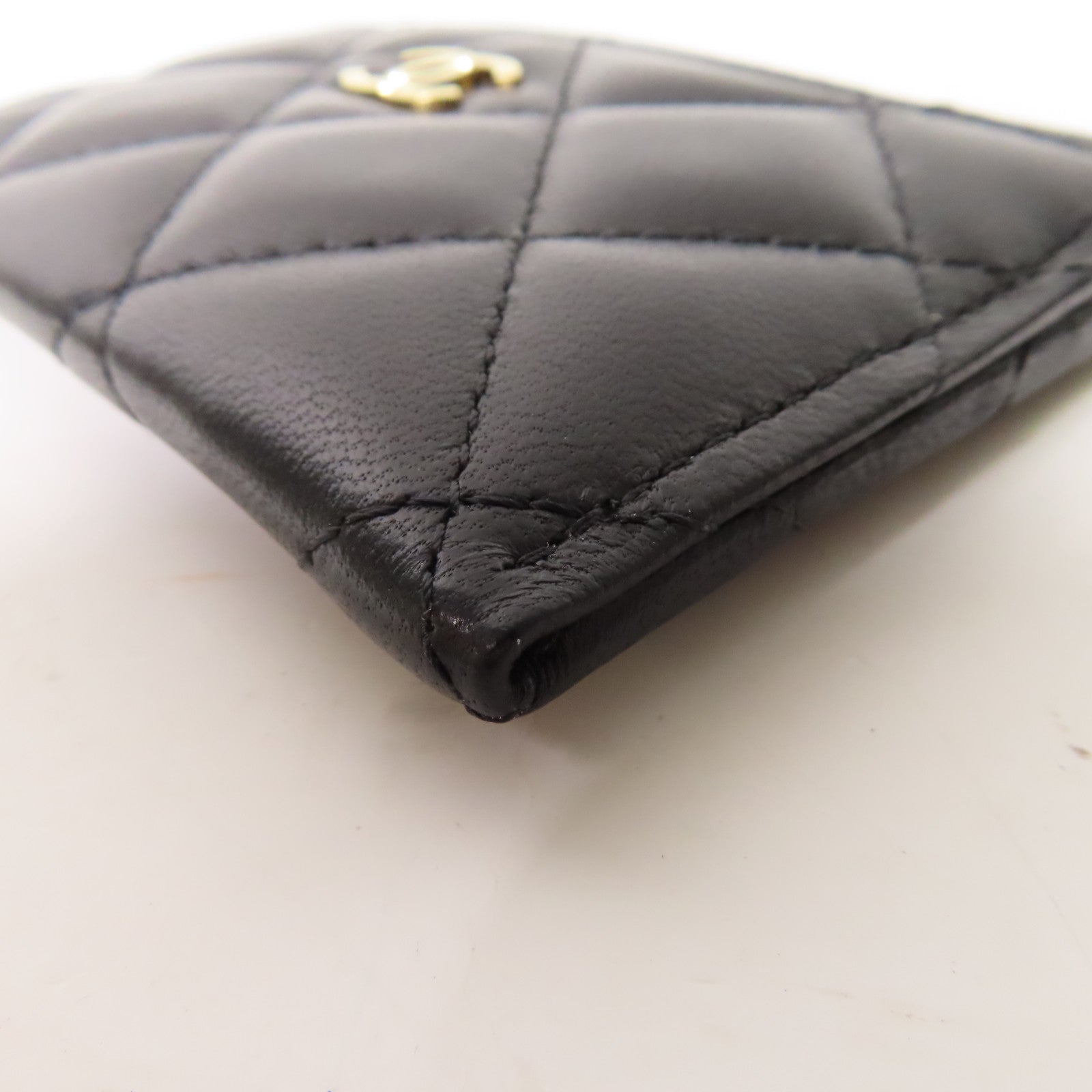 CHANEL 菱格羊皮皮革Card Case金扣卡片套黑色