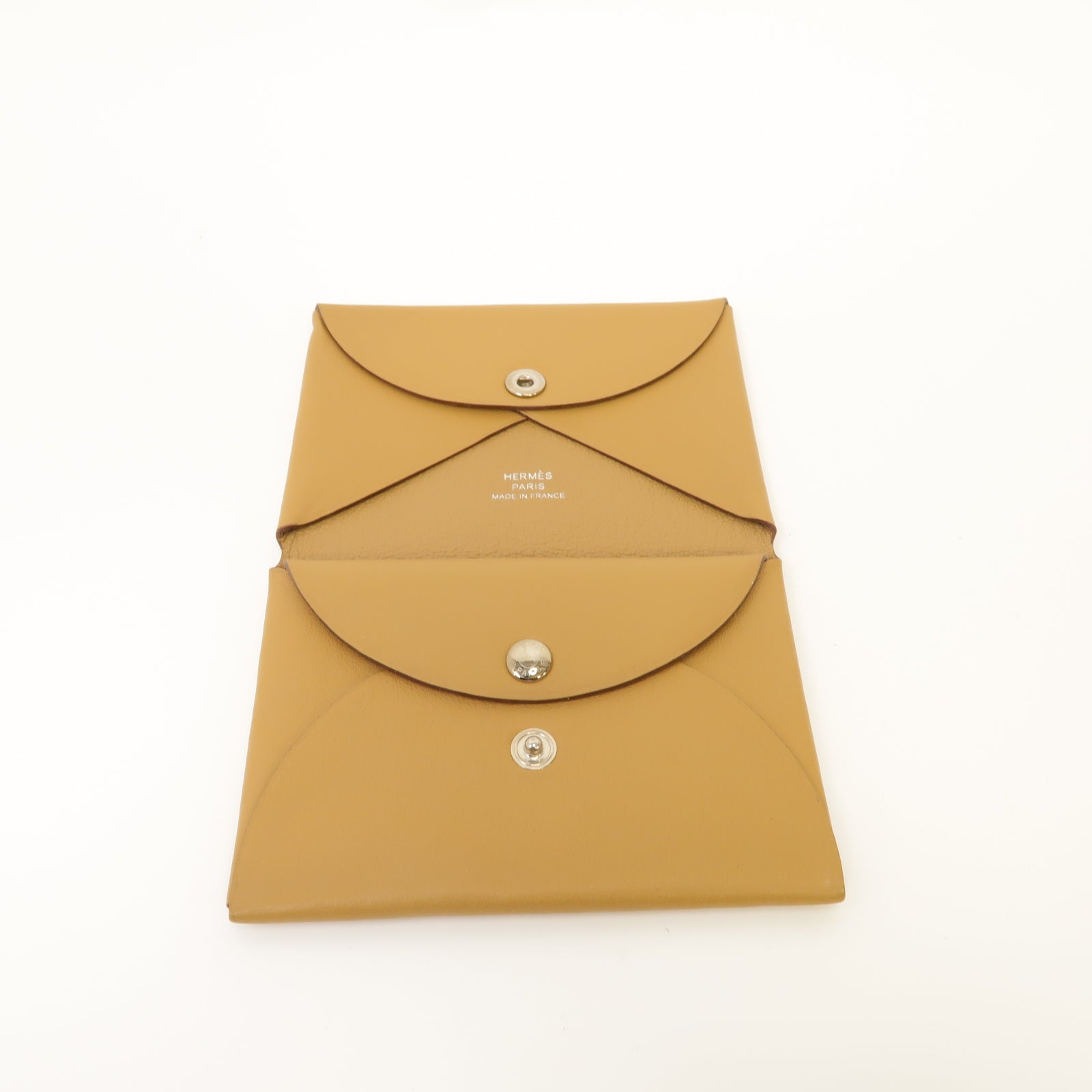 HERMES Swift皮革Calvi Duo Compact Card Holder銀扣卡片套芝麻色