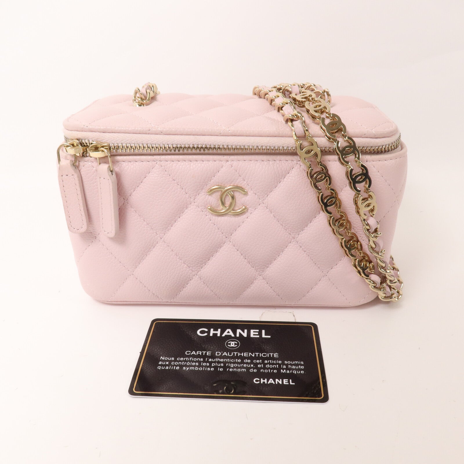 CHANEL 牛皮皮革Vanity Case鏈帶肩背袋