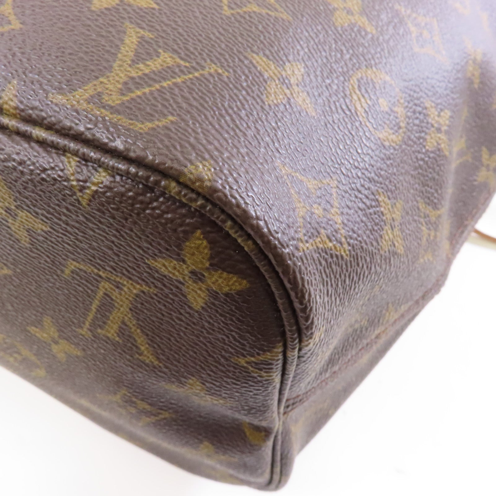 LOUIS VUITTON Monogram Neverfull MM金扣手挽袋棕色