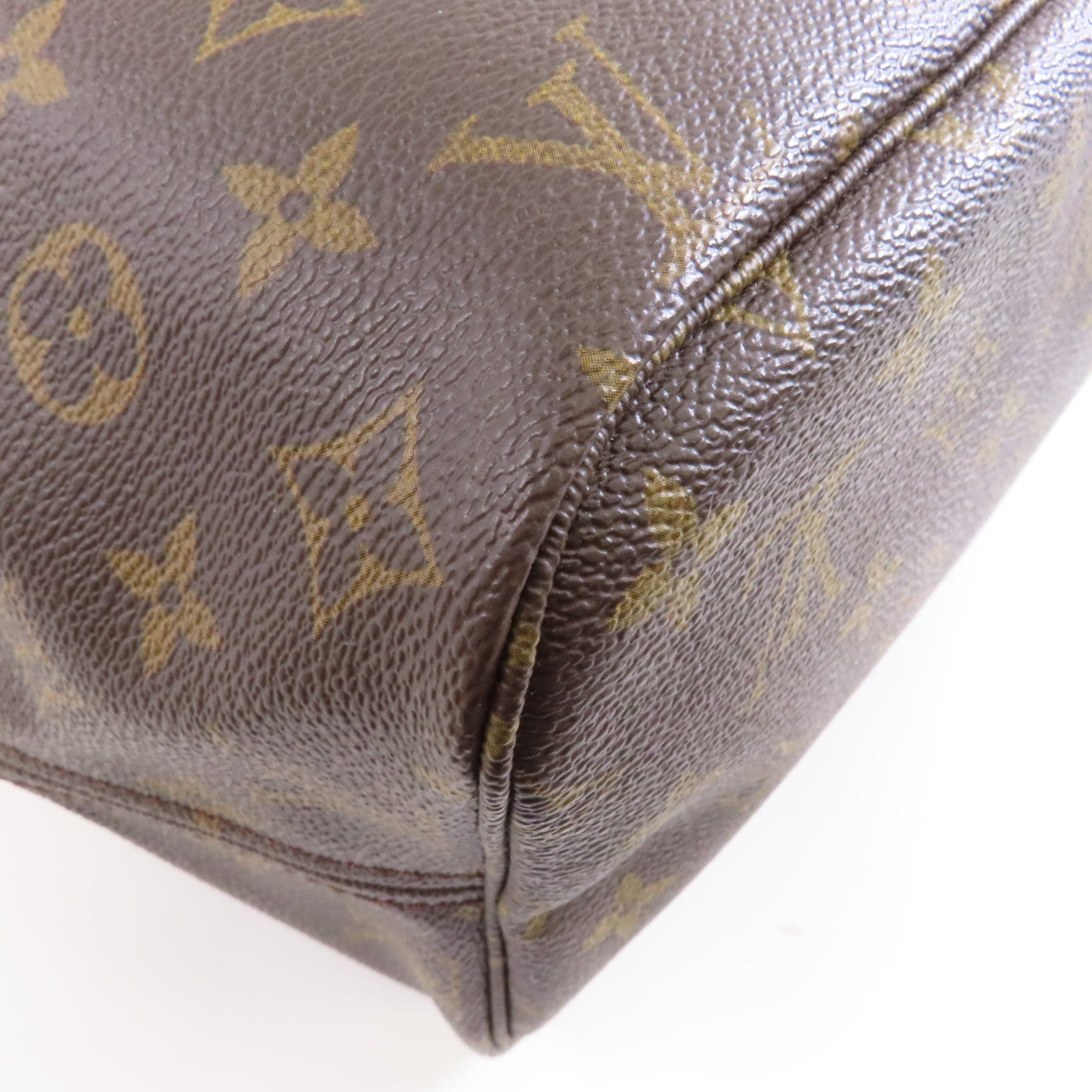 LOUIS VUITTON Monogram Neverfull MM金扣手挽袋棕色