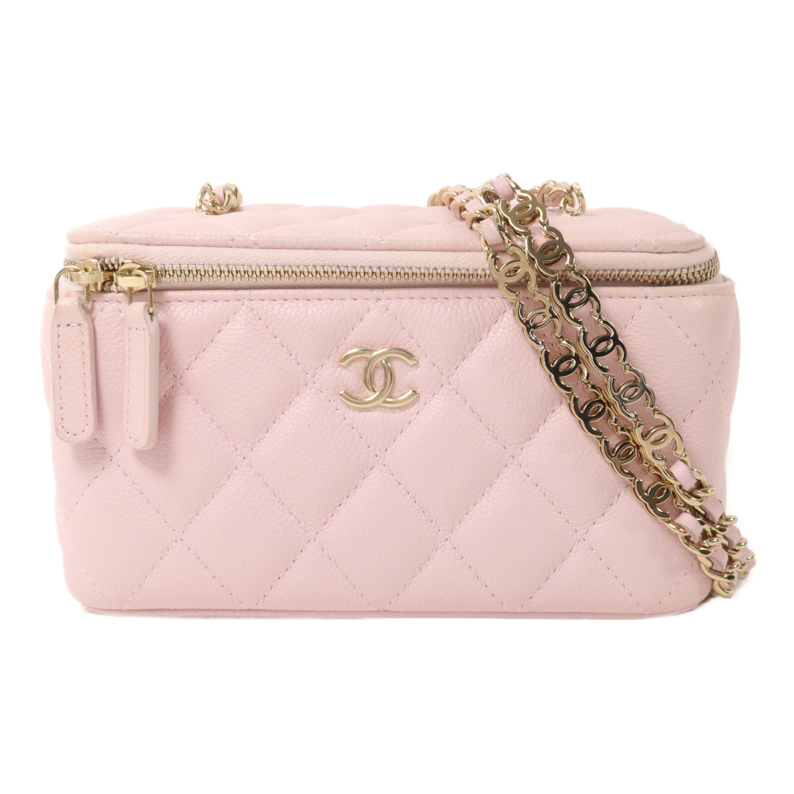 CHANEL 牛皮皮革Vanity Case鏈帶肩背袋