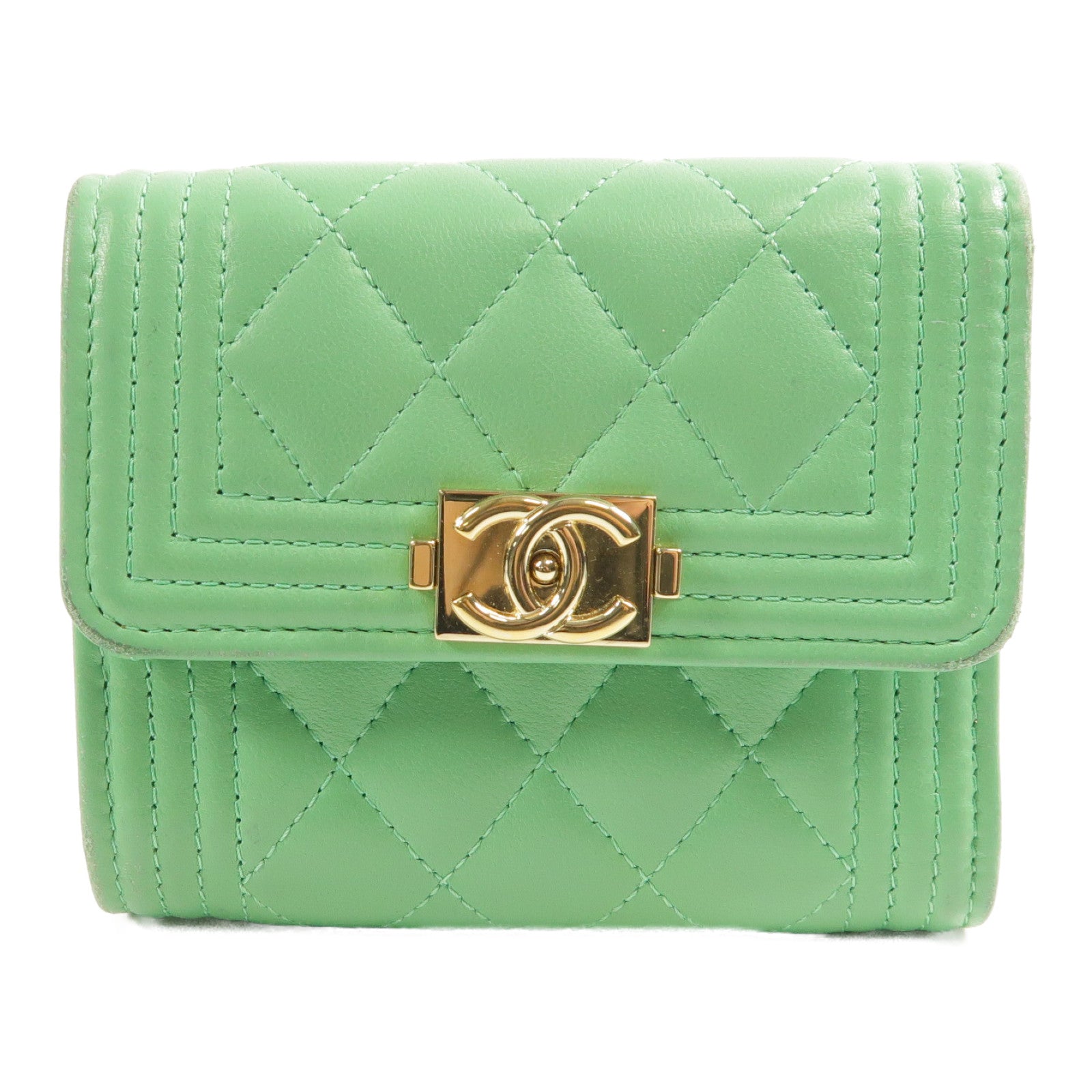 CHANEL 羊皮皮革Boy Fold Wallet金扣錢包