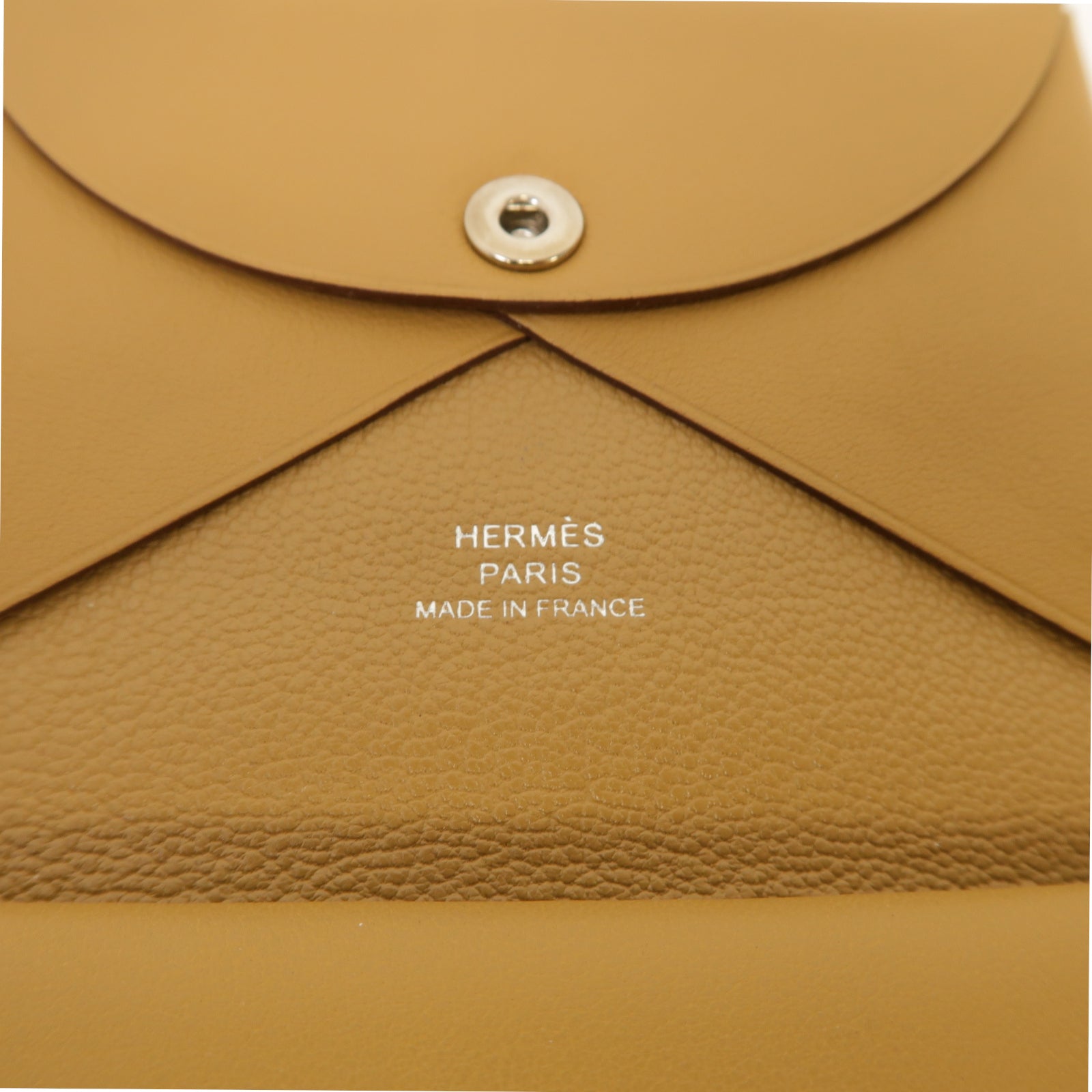 HERMES Swift皮革Calvi Duo Compact Card Holder銀扣卡片套芝麻色