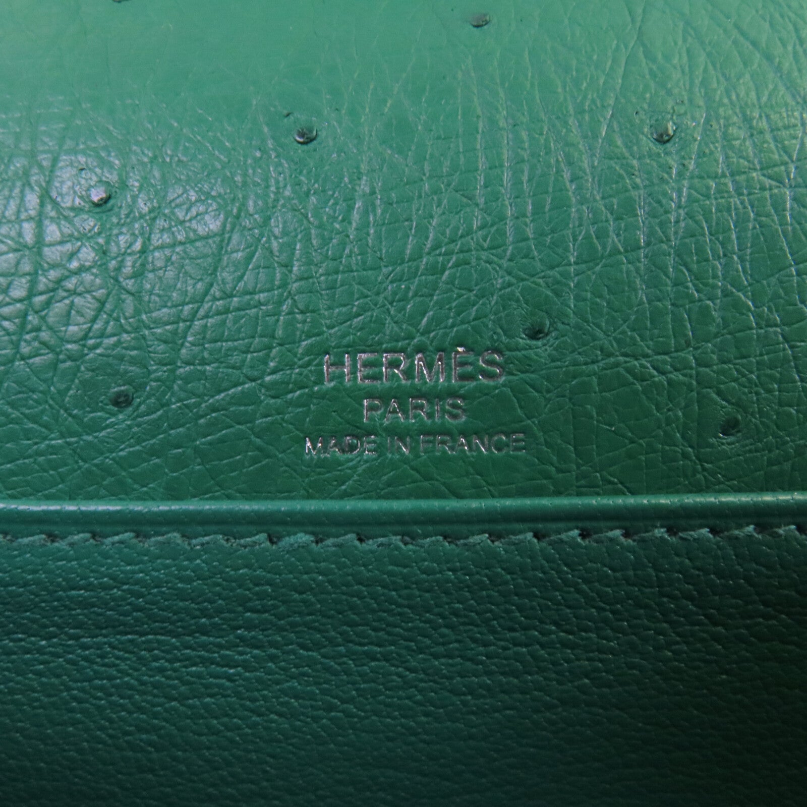 HERMES 鴕鳥皮革Mini Roulis銀扣肩背袋U4 Vert Vertigo