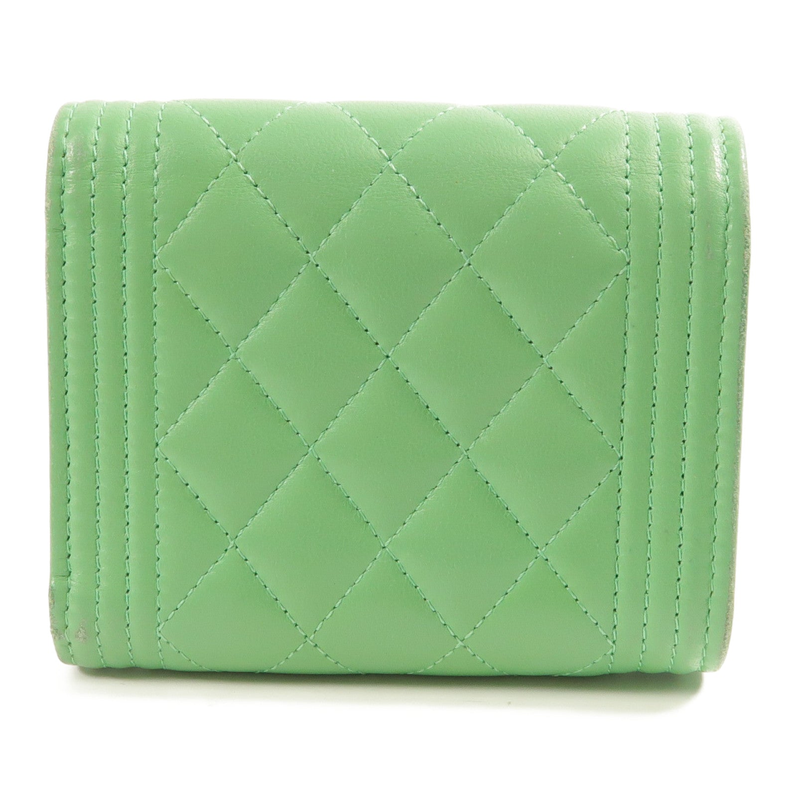 CHANEL 羊皮皮革Boy Fold Wallet金扣錢包