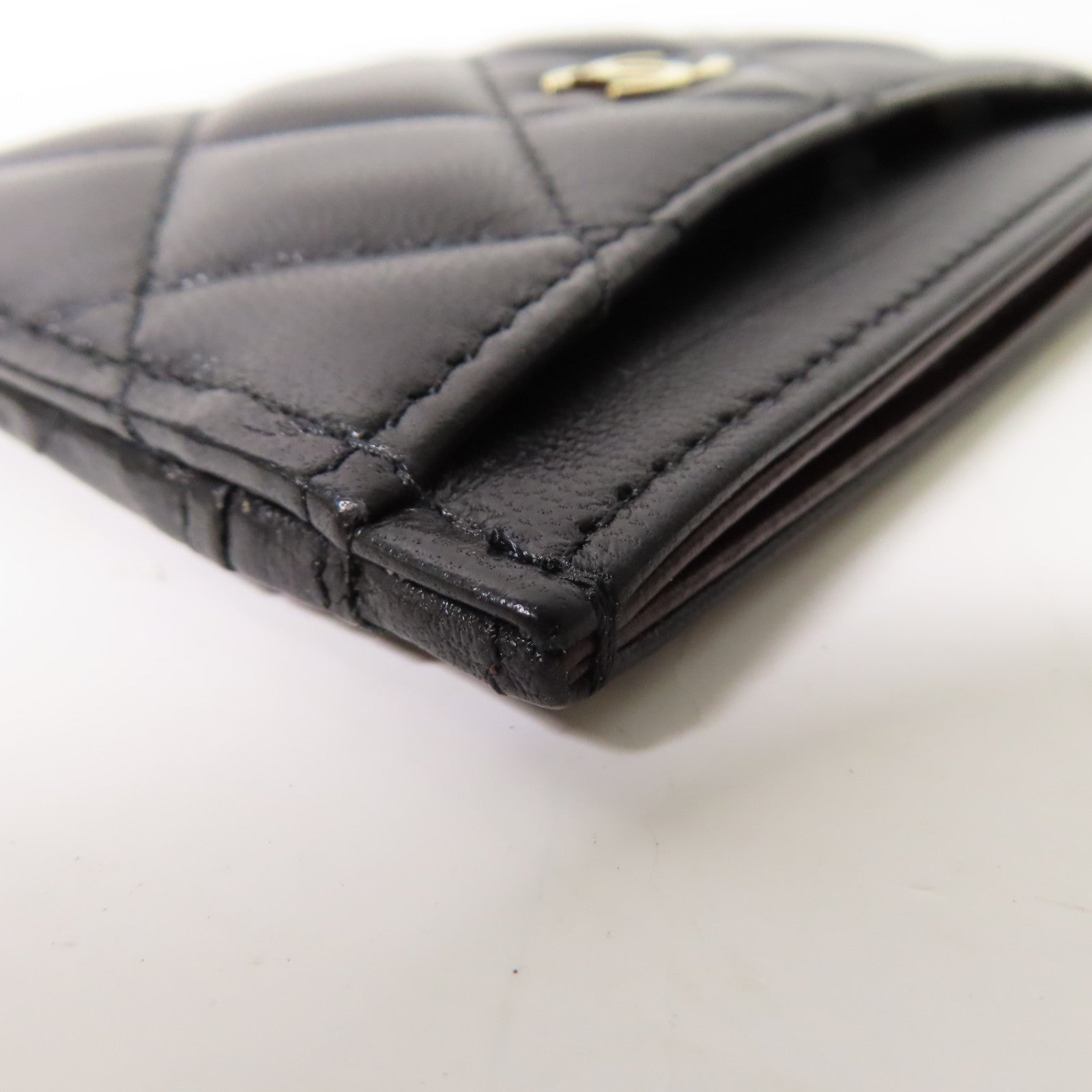 CHANEL 菱格羊皮皮革Card Case金扣卡片套黑色