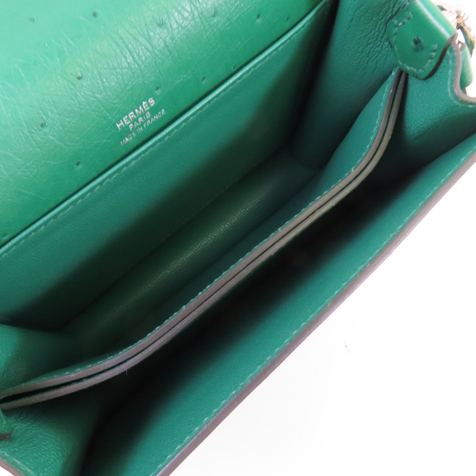 HERMES 鴕鳥皮革Mini Roulis銀扣肩背袋U4 Vert Vertigo