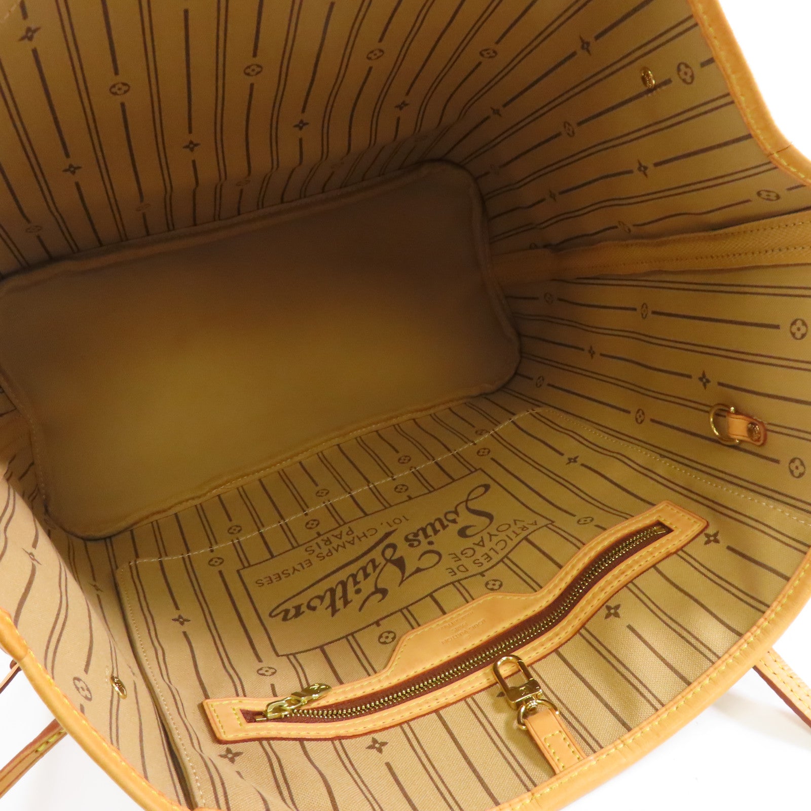 LOUIS VUITTON Monogram Neverfull MM金扣手挽袋棕色