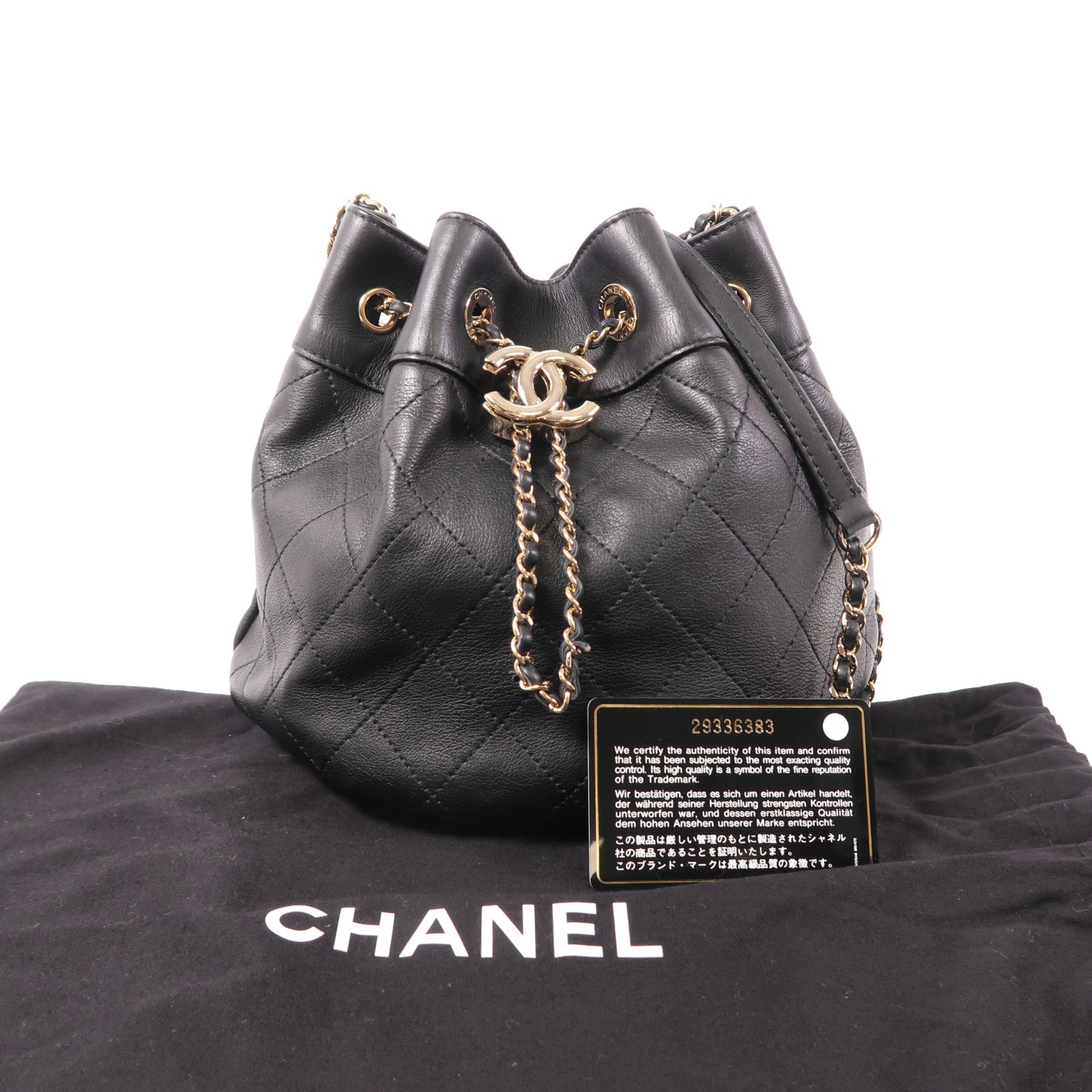 CHANEL 牛皮皮革Drawstring Bucket金扣鏈帶肩背袋
