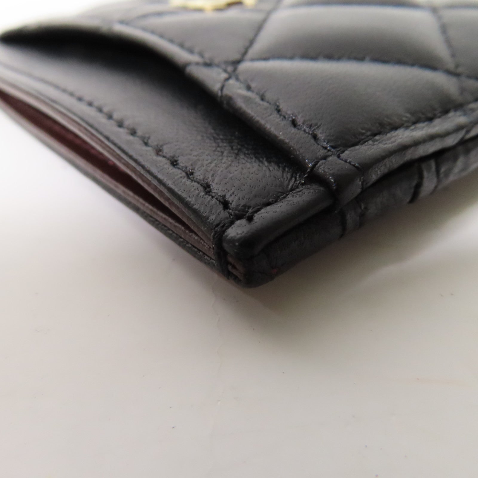 CHANEL 菱格羊皮皮革Card Case金扣卡片套黑色
