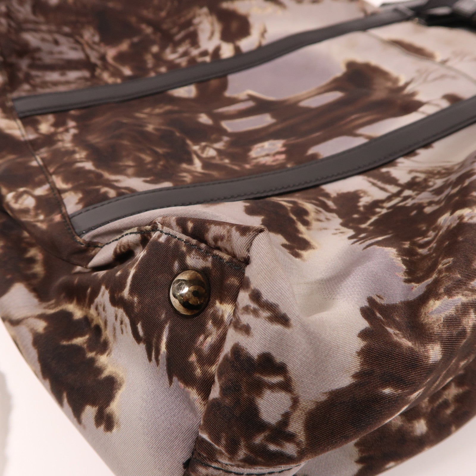 PRADA 尼龍2 Way Shoulder銀扣手挽肩背兩用袋啡色