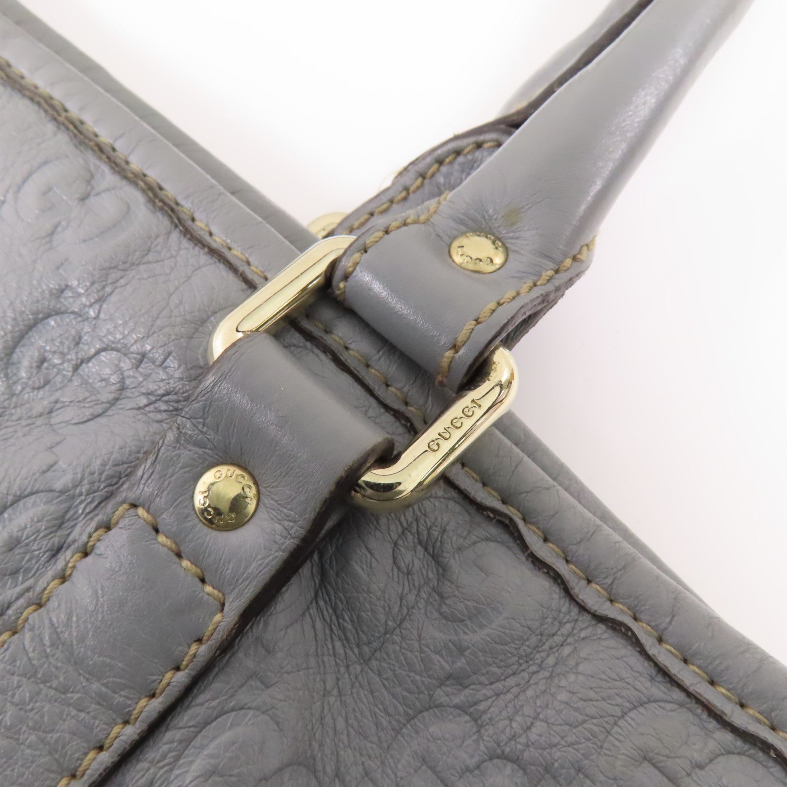 GUCCI GG GHW Tote Bag 201482 Calfskin Leather Gray