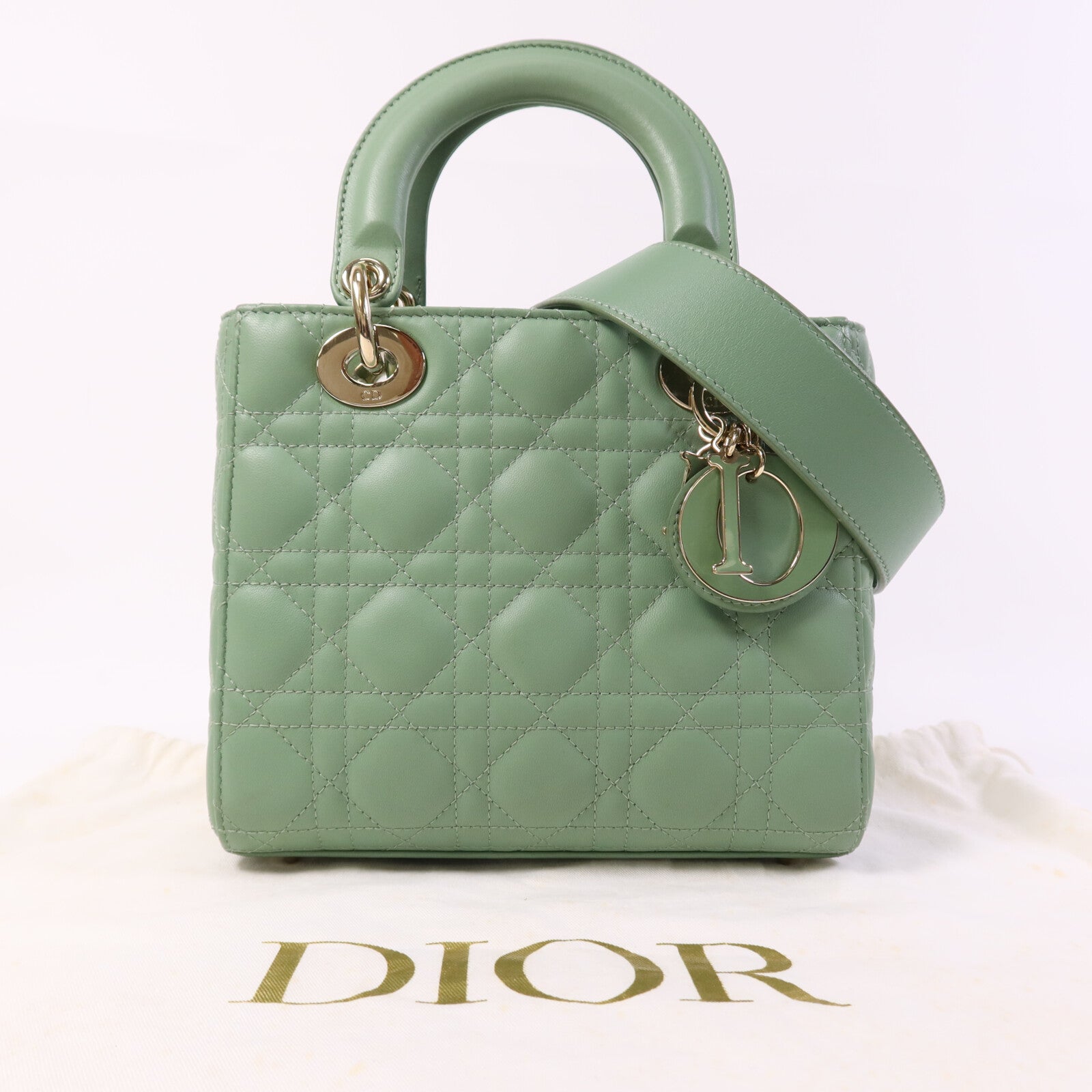 Dior 羊皮皮革Lady Dior Small金扣手挽肩背兩用袋