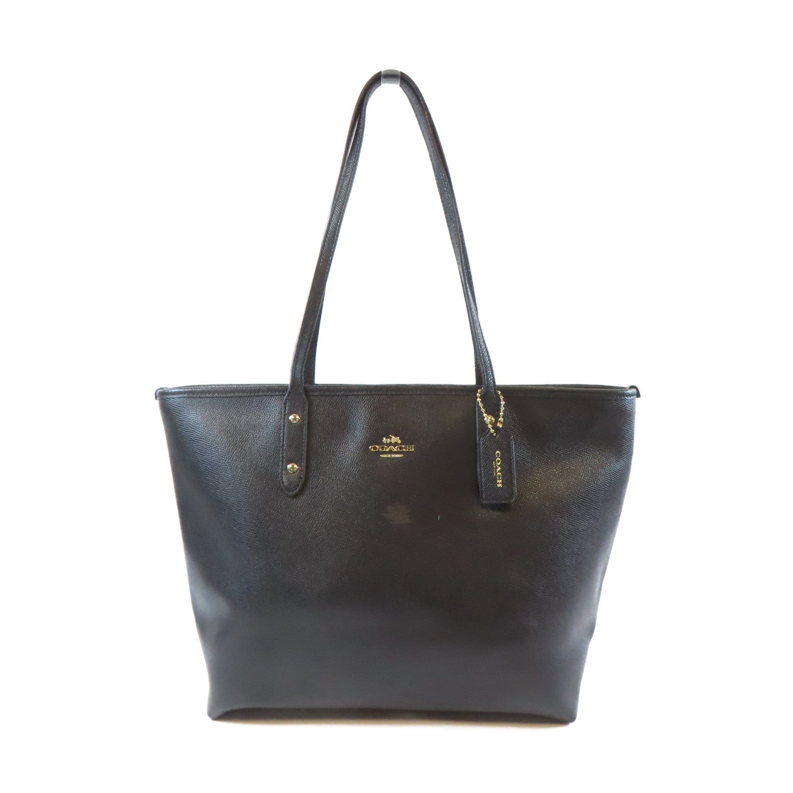 COACH 牛皮皮革Tote Bag金扣手挽袋黑色