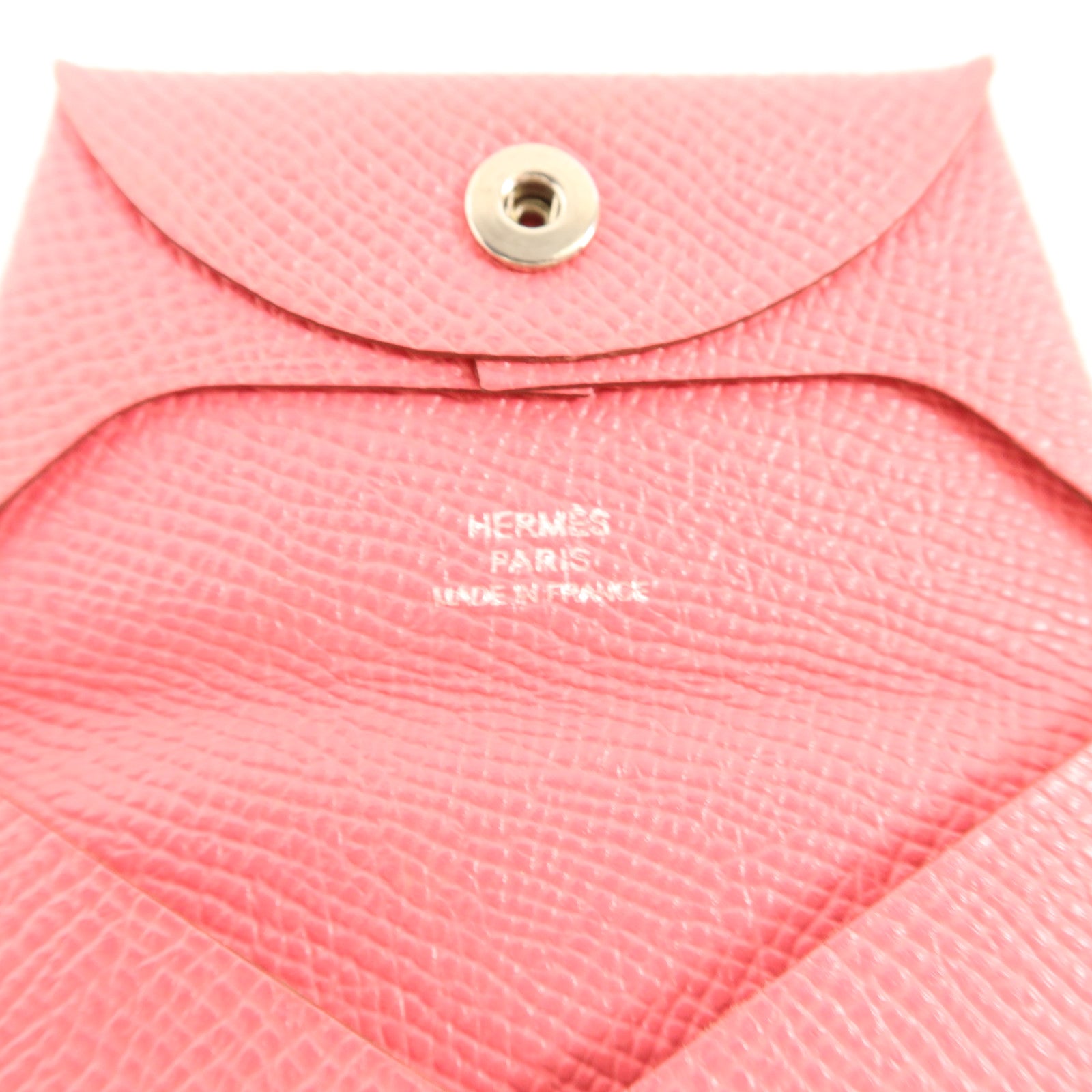 HERMES Epsom皮革Bastia銀扣零錢包Rose Lipstick