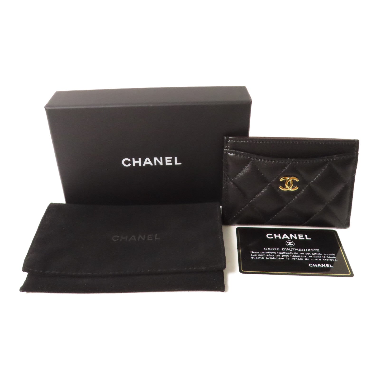 CHANEL 菱格羊皮皮革Card Case金扣卡片套黑色