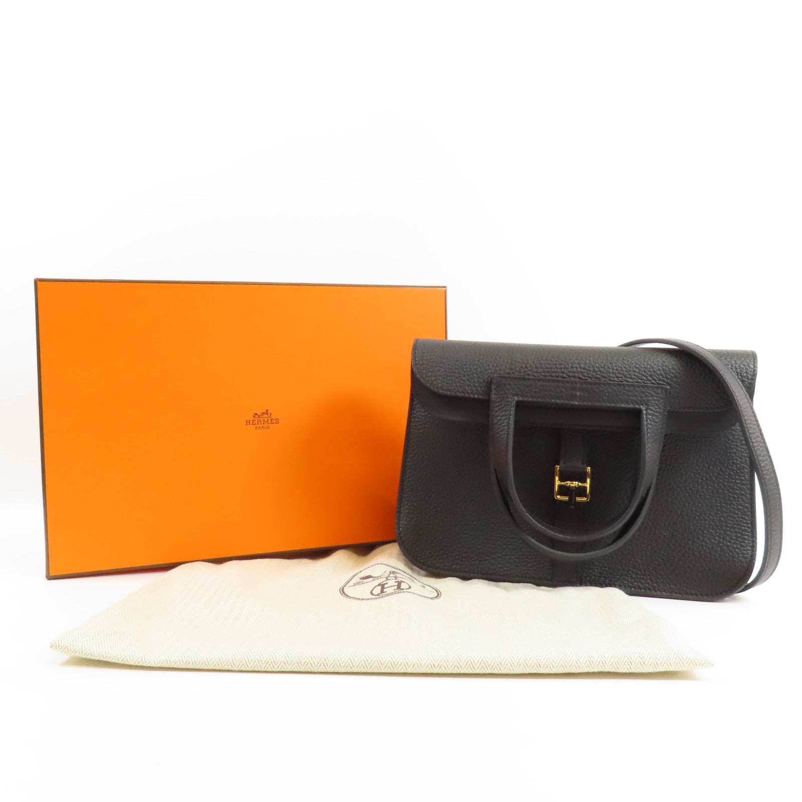 HERMES 【激減優惠】Clemence皮革Halzan 25金扣手挽肩背兩用袋