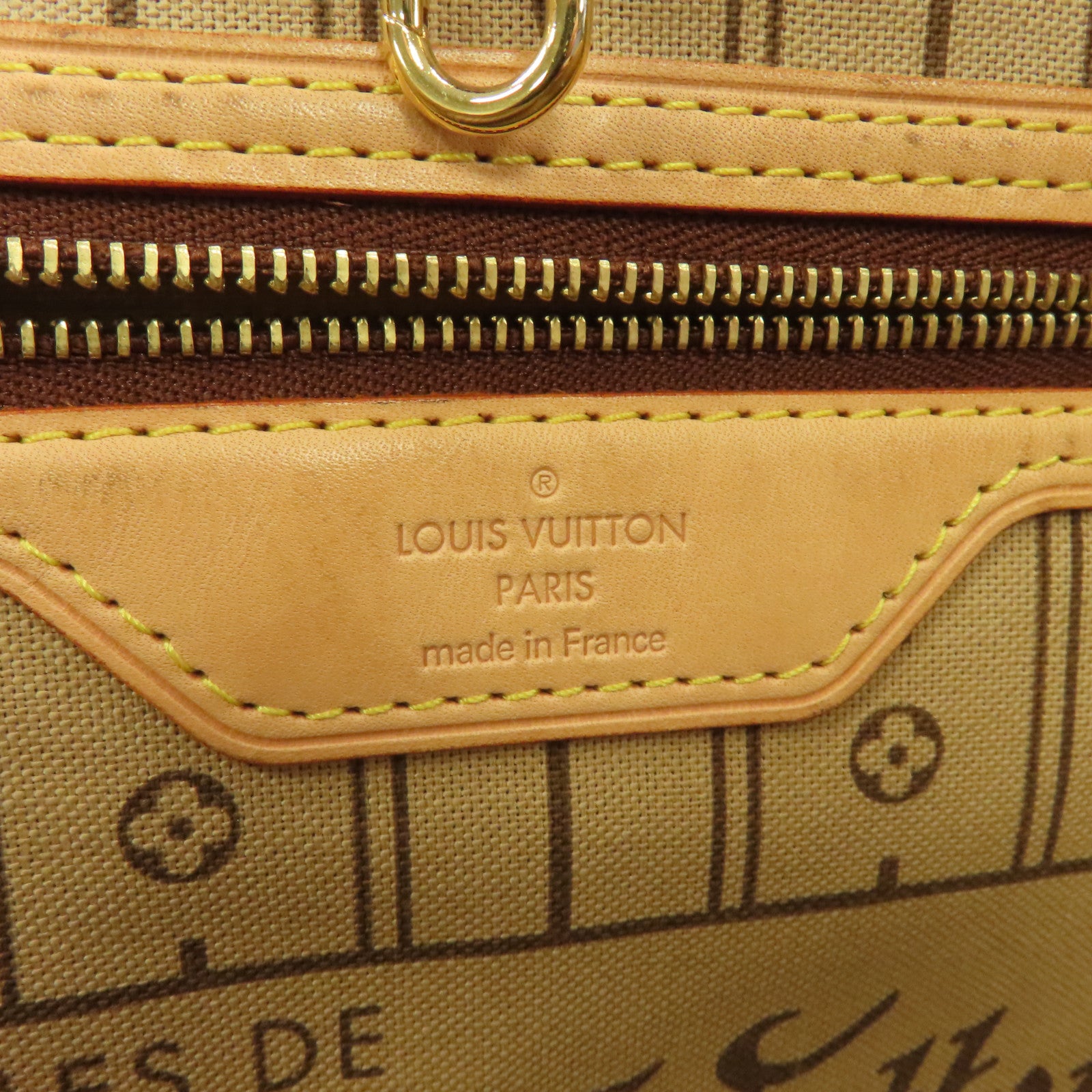 LOUIS VUITTON Monogram Neverfull MM金扣手挽袋棕色