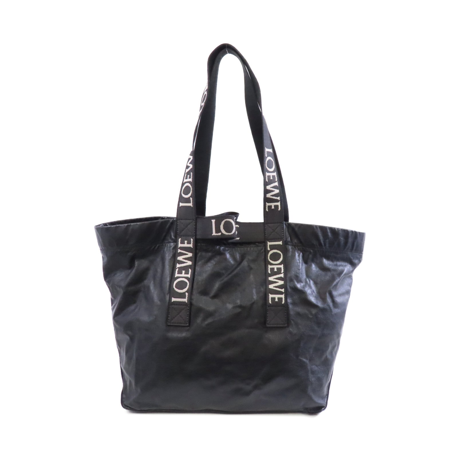 LOEWE 牛皮皮革Fold Shopper銀扣肩背袋黑色