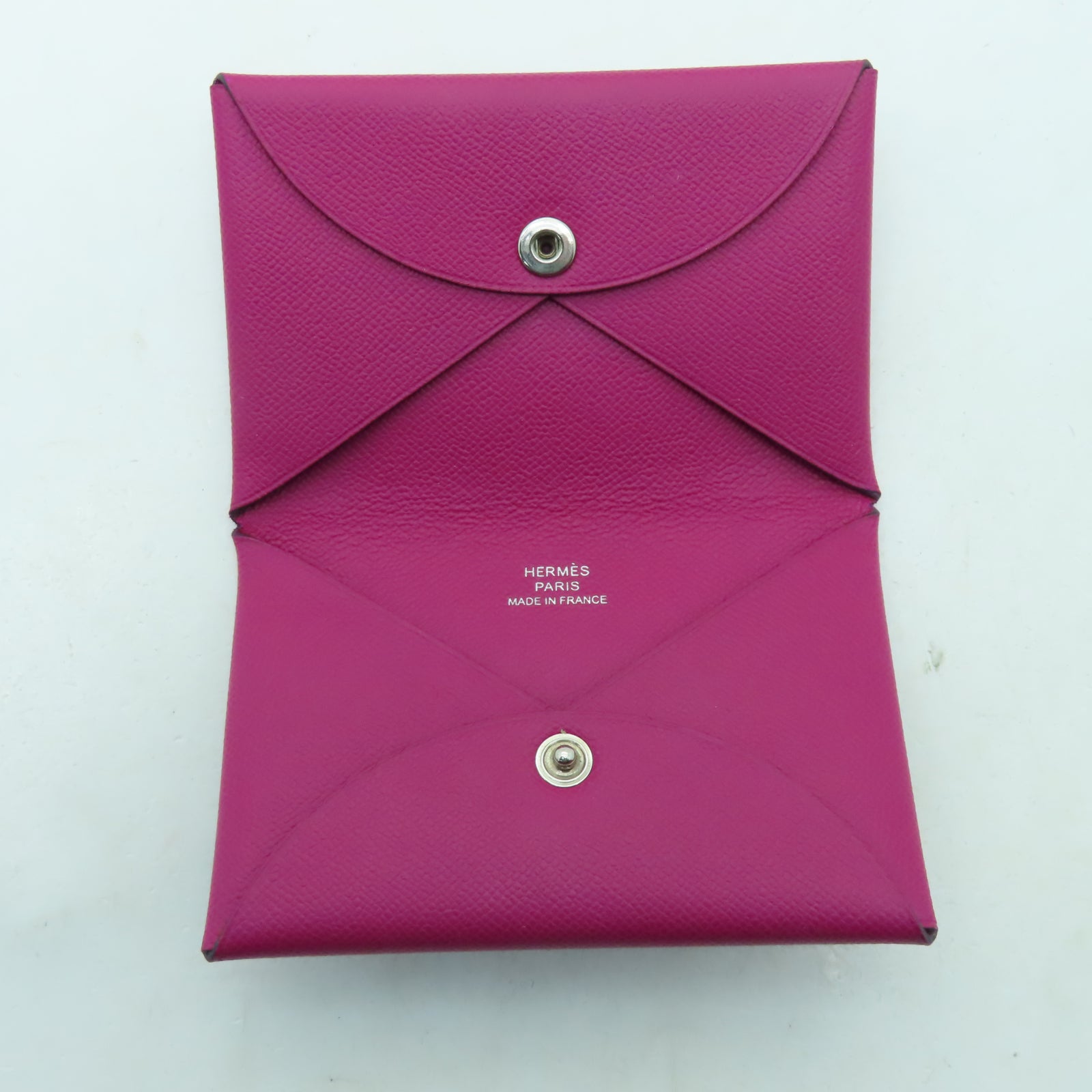 HERMES 【激減優惠】Maurice皮革Calvi銀扣卡片套Rose Mexico墨西哥粉色