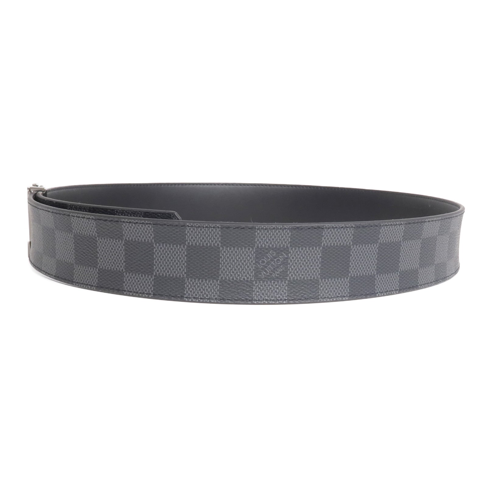 LOUIS VUITTON Damier Graphite/牛皮皮革Reversible Belt銀扣皮帶