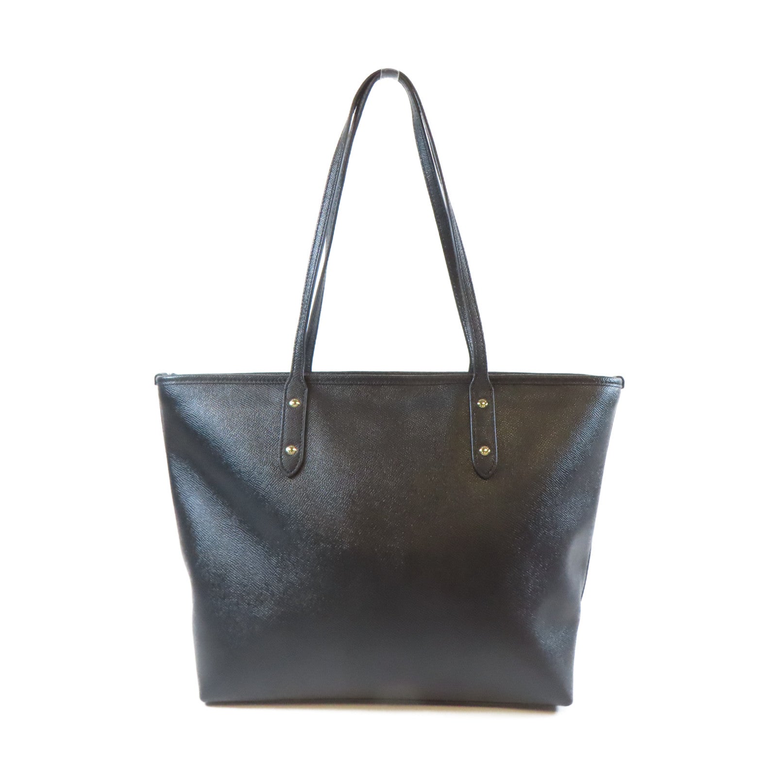 COACH 牛皮皮革Tote Bag金扣手挽袋黑色