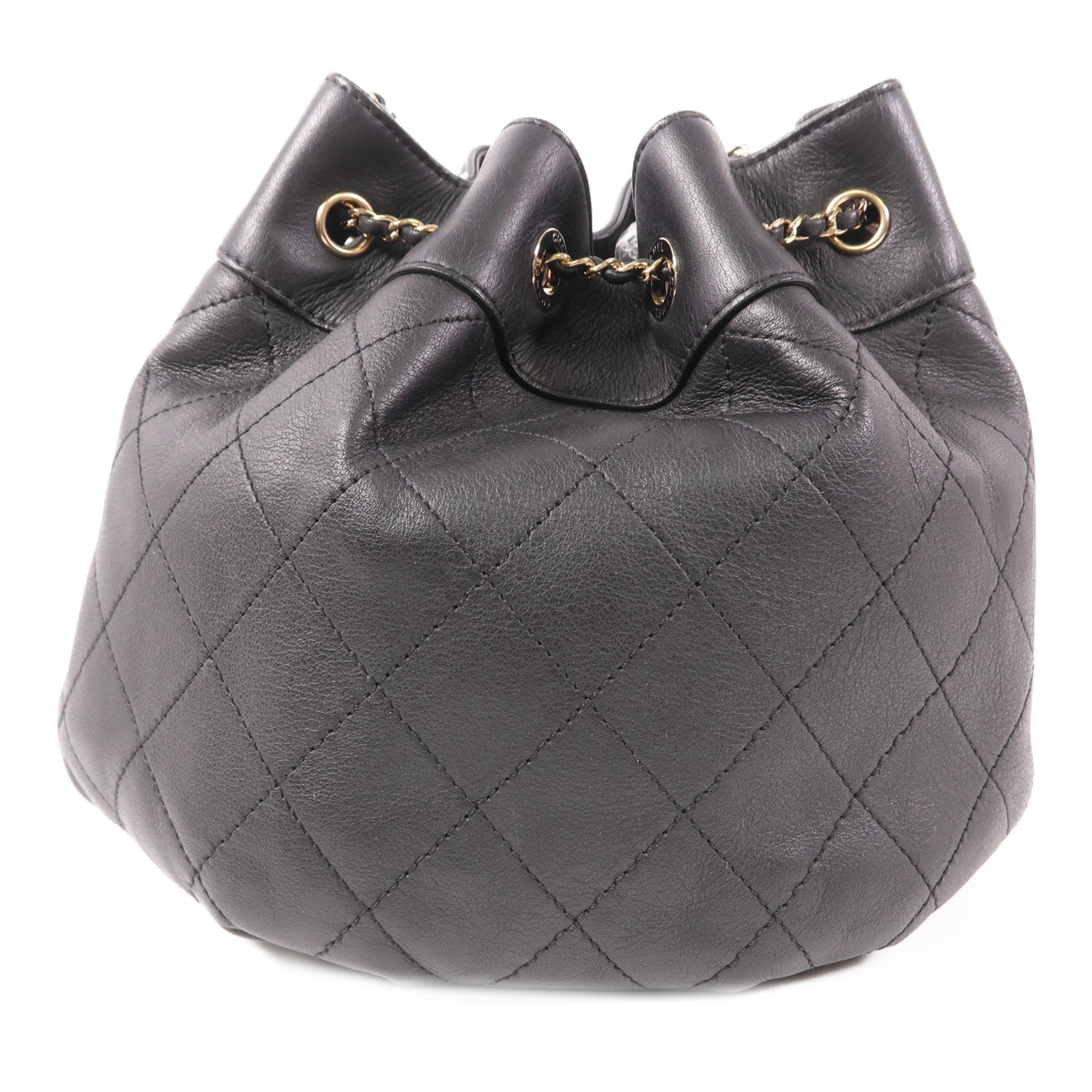 CHANEL 牛皮皮革Drawstring Bucket金扣鏈帶肩背袋