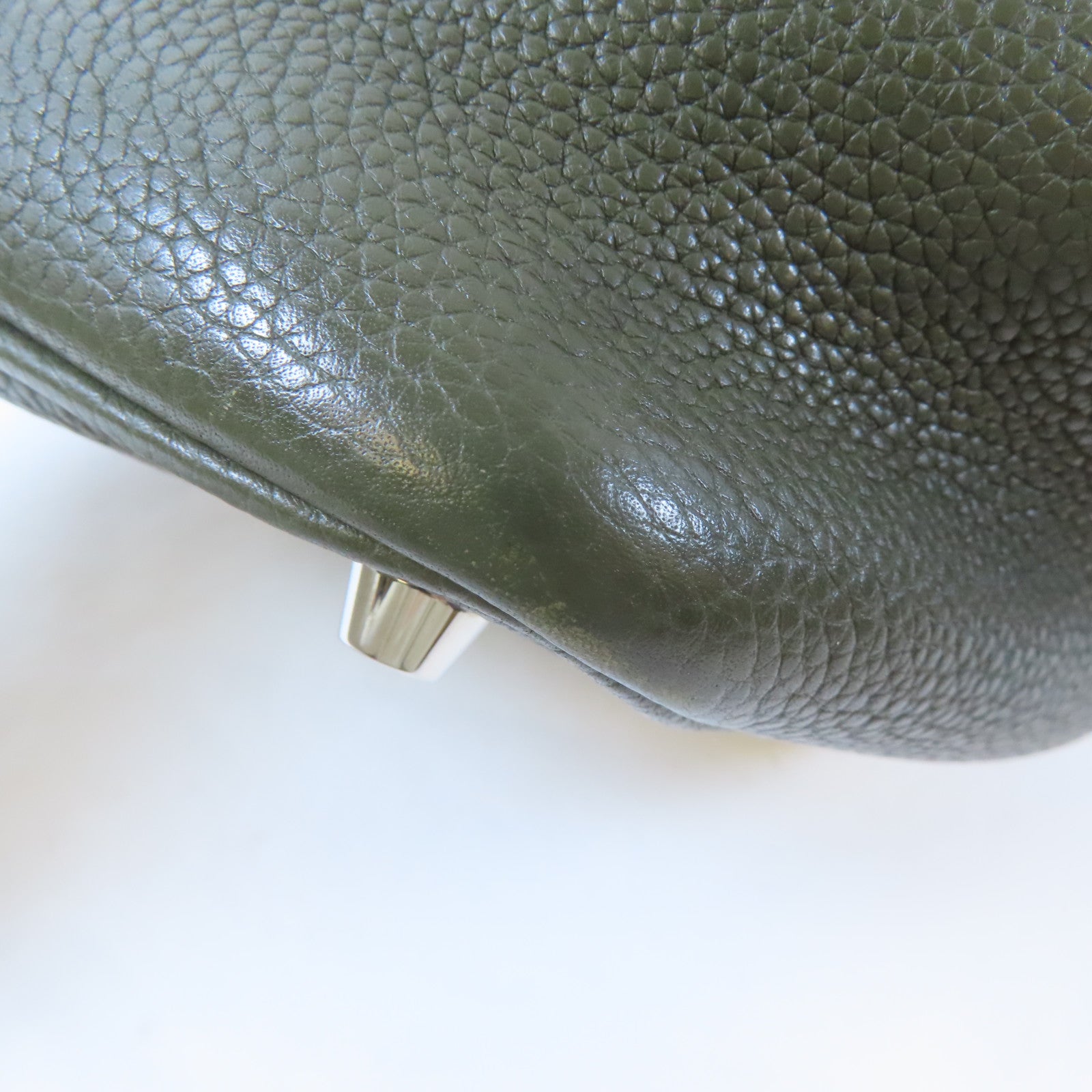 HERMES Clemence皮革Picotin PM銀扣手挽袋Vert Olive綠色