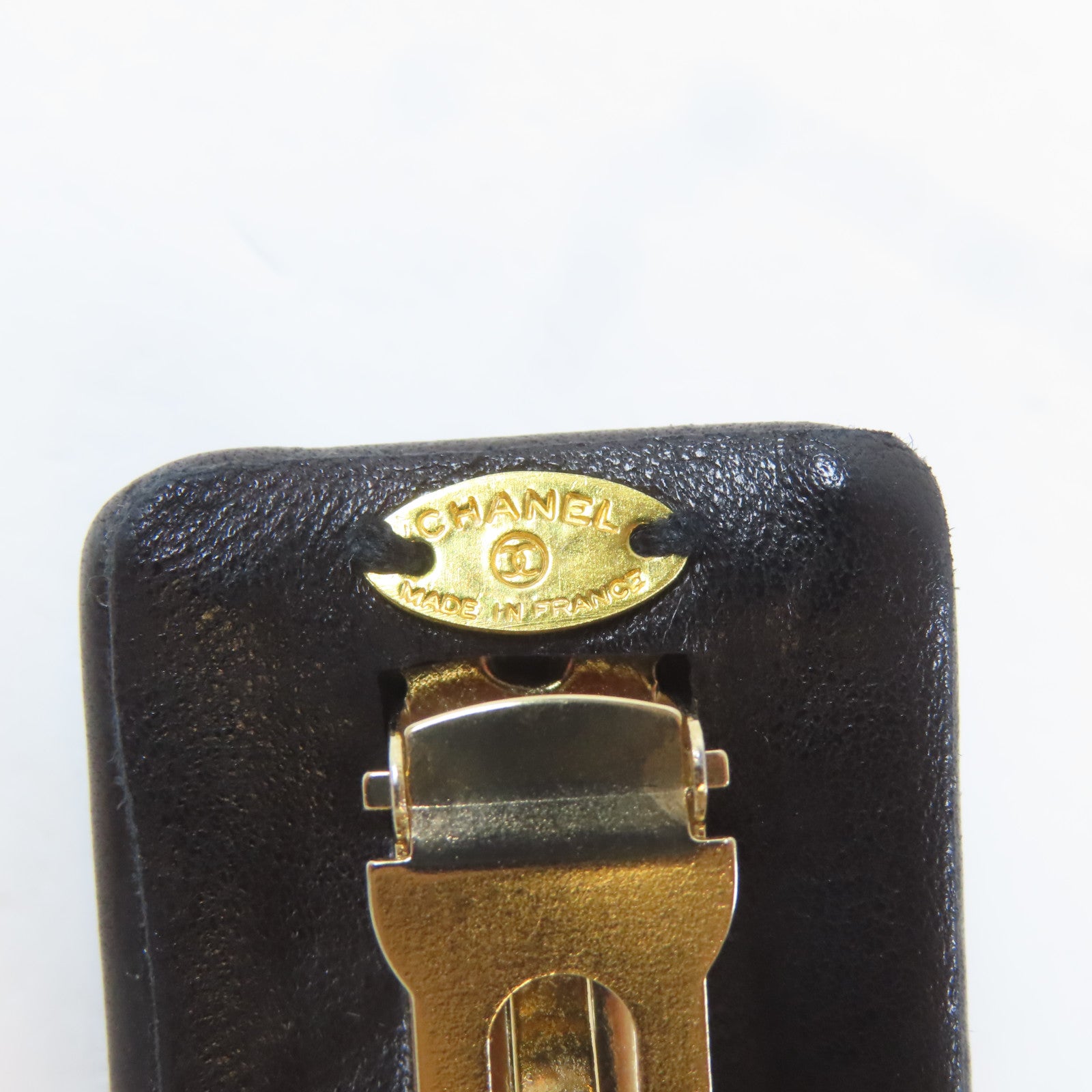 CHANEL 羊皮皮革Hair Clip髮夾黑色