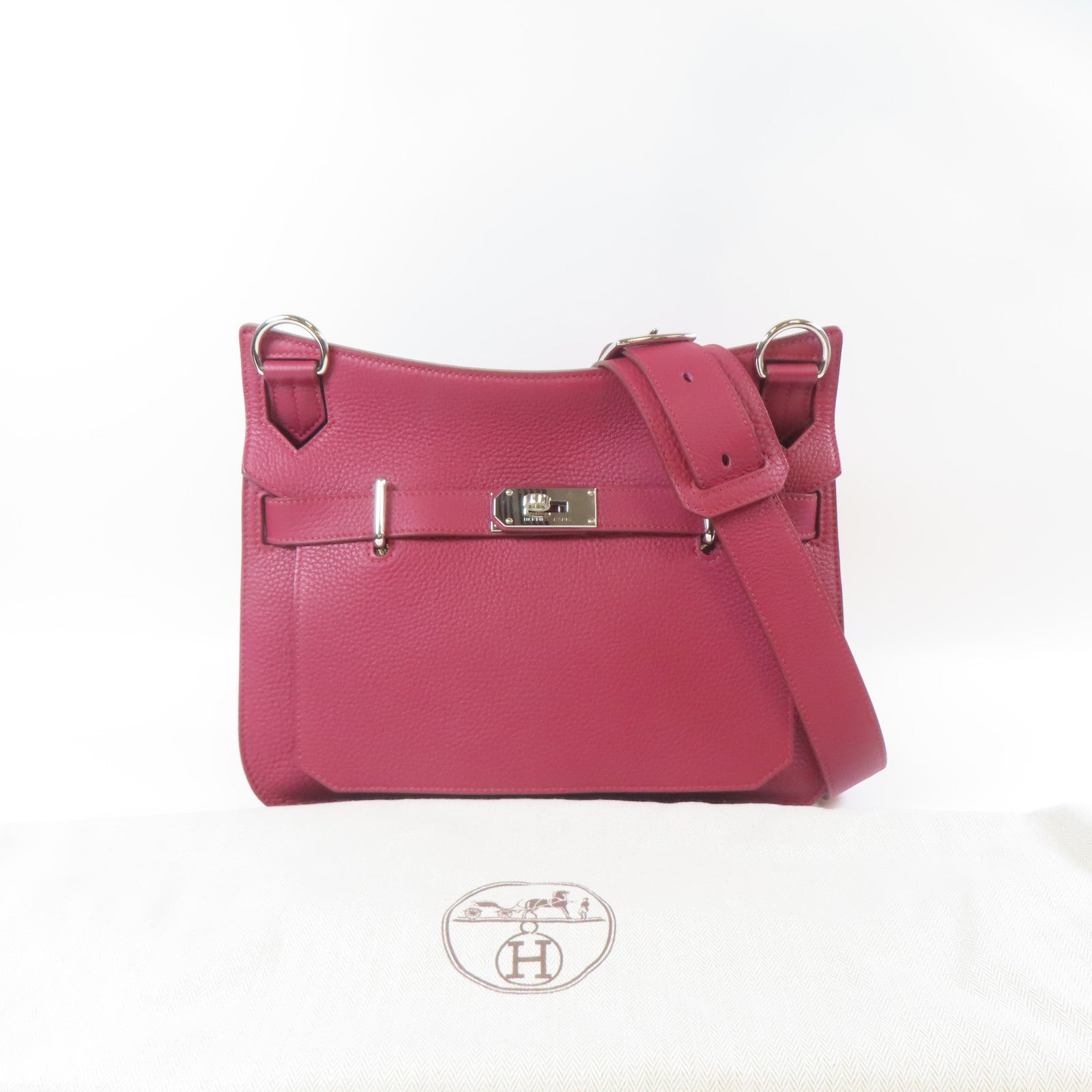 HERMES 【清倉大減價】Clemence皮革Jypsiere銀扣肩背袋Rouge Grenade/紅色