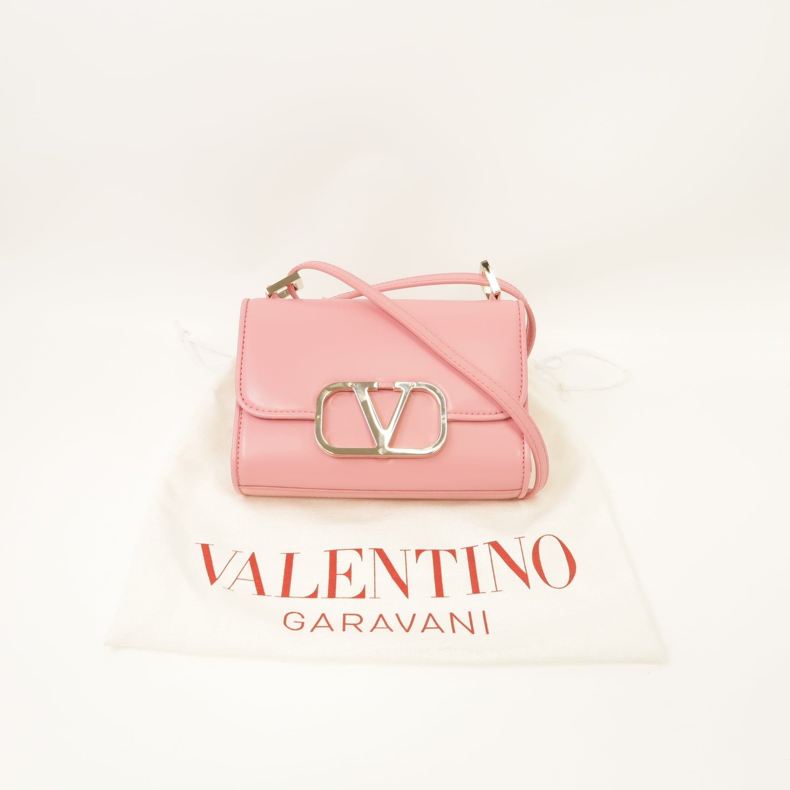 Valentino 【激減優惠】牛皮皮革Vlogo Type金扣肩背袋粉紅色