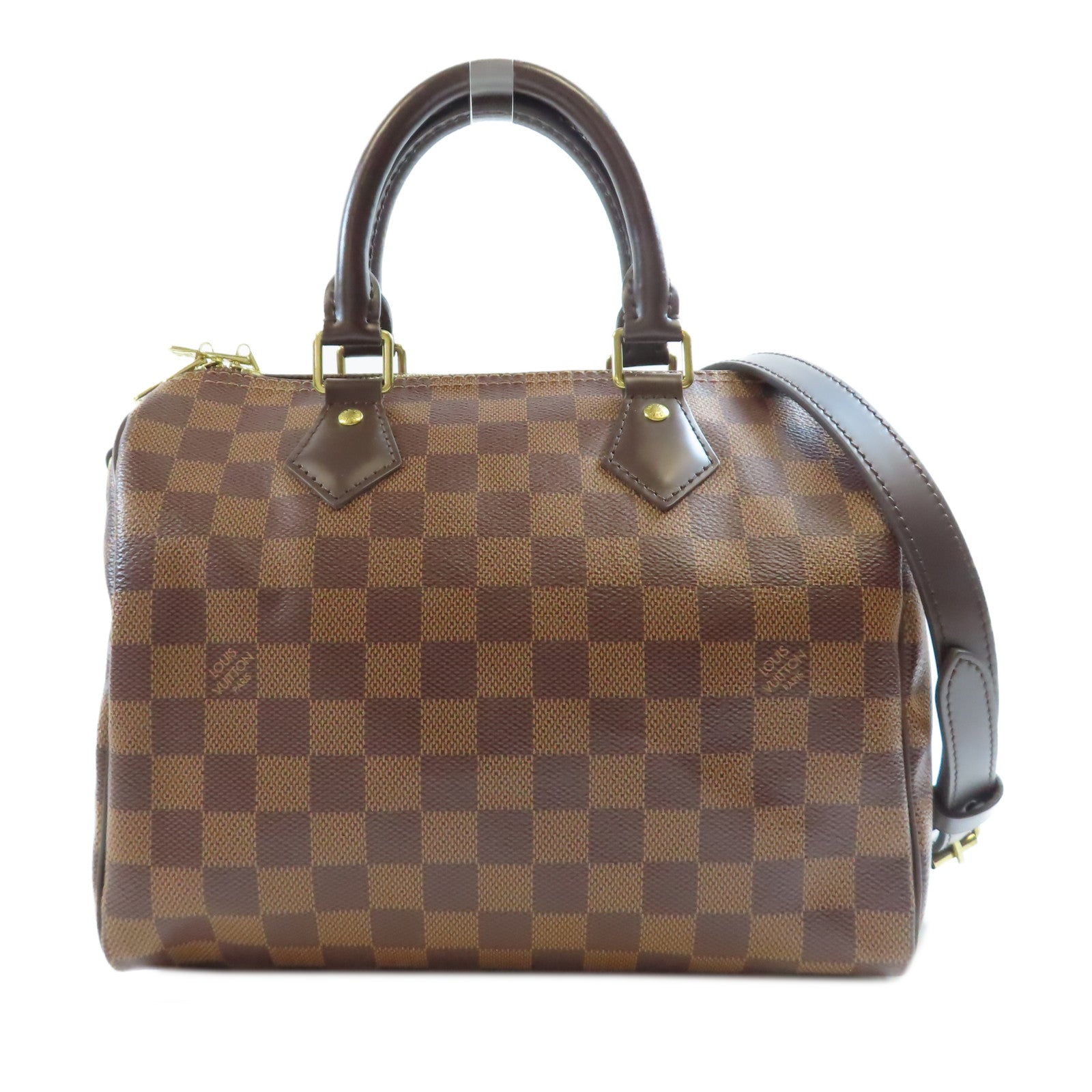 LOUIS VUITTON Damier Speedy Bandouliere 25金扣手挽肩背兩用袋棕色