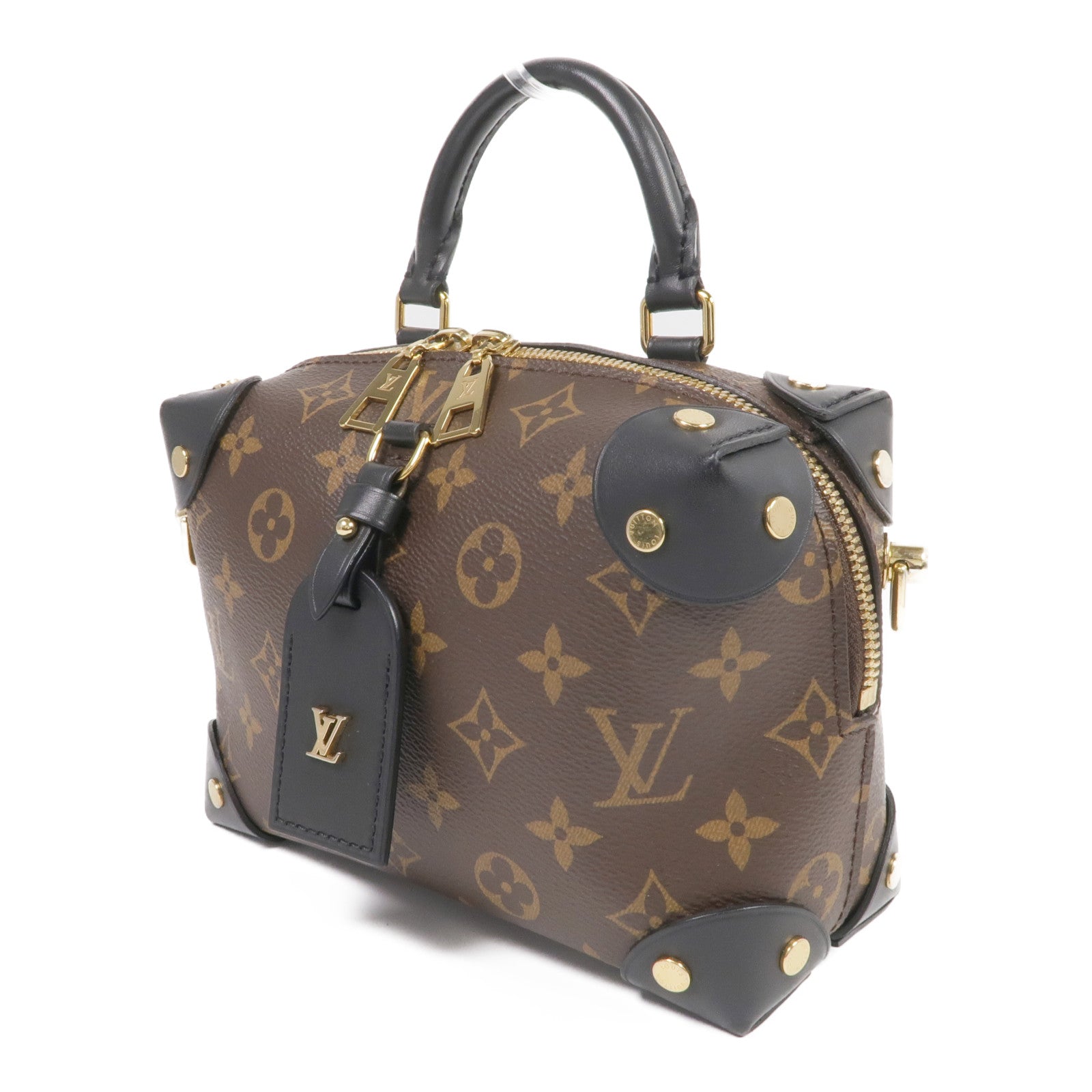 LOUIS VUITTON Monogram Petite Malle Souple金扣手挽肩背兩用袋棕色