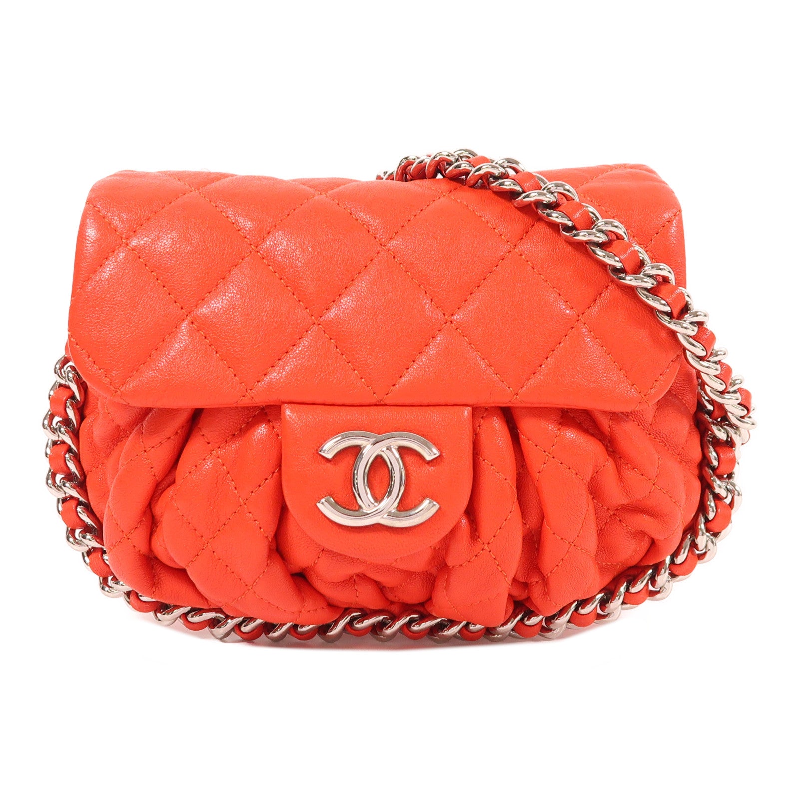 CHANEL CC SHW Chain Shoulder Bag Calfskin Leather Red