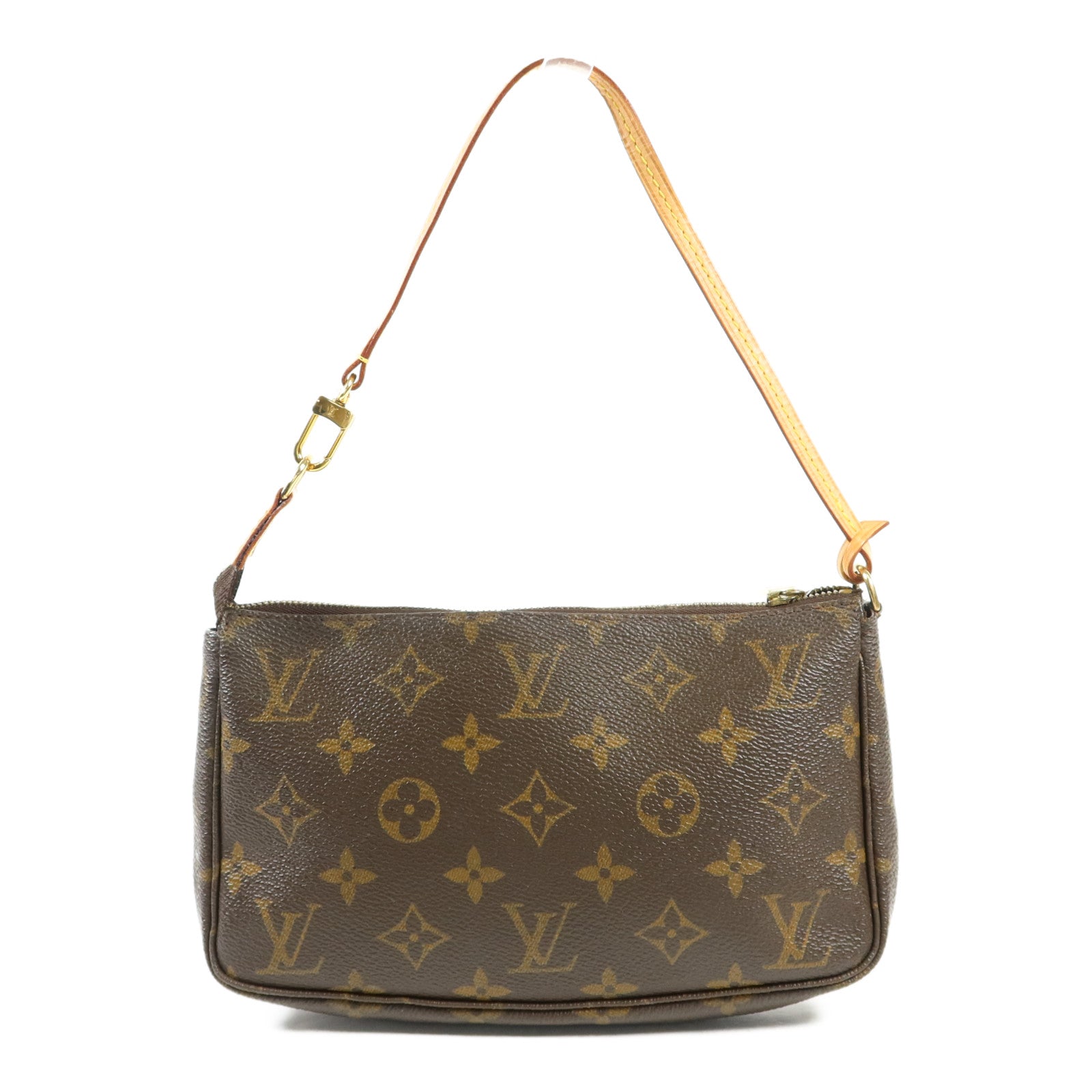 LOUIS VUITTON Monogram Pochette Accessoires金扣手挽袋棕色