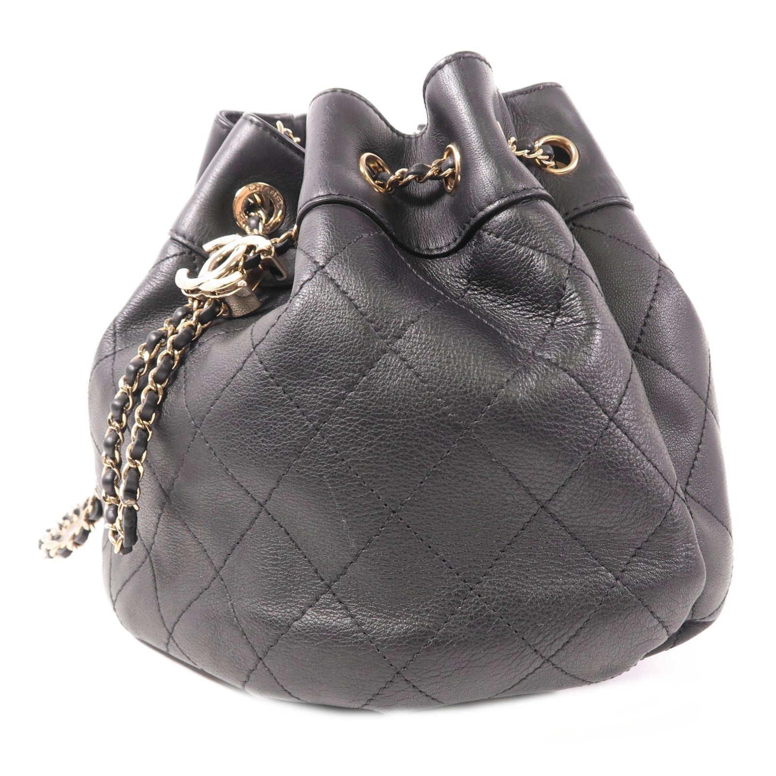 CHANEL 牛皮皮革Drawstring Bucket金扣鏈帶肩背袋