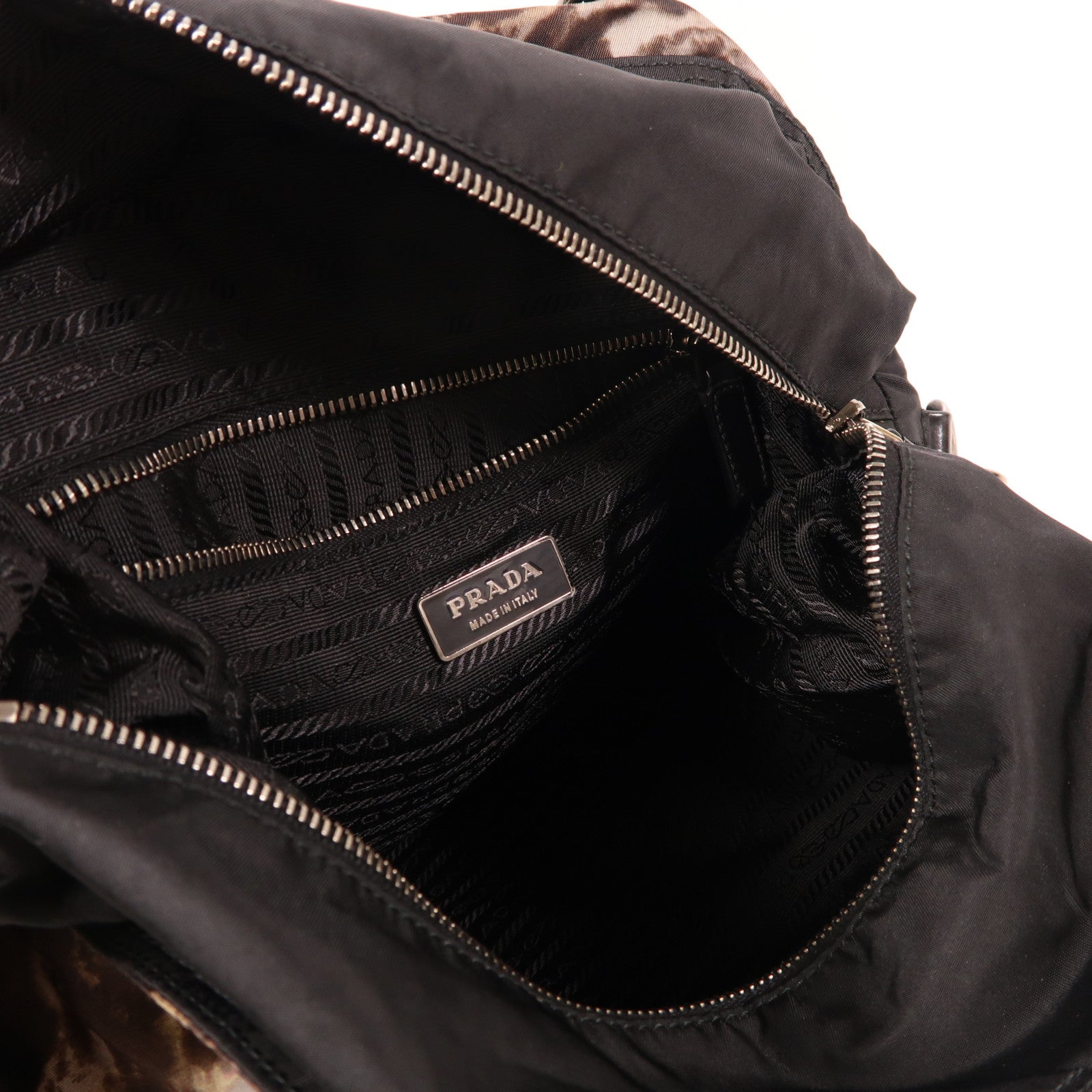 PRADA 尼龍2 Way Shoulder銀扣手挽肩背兩用袋啡色
