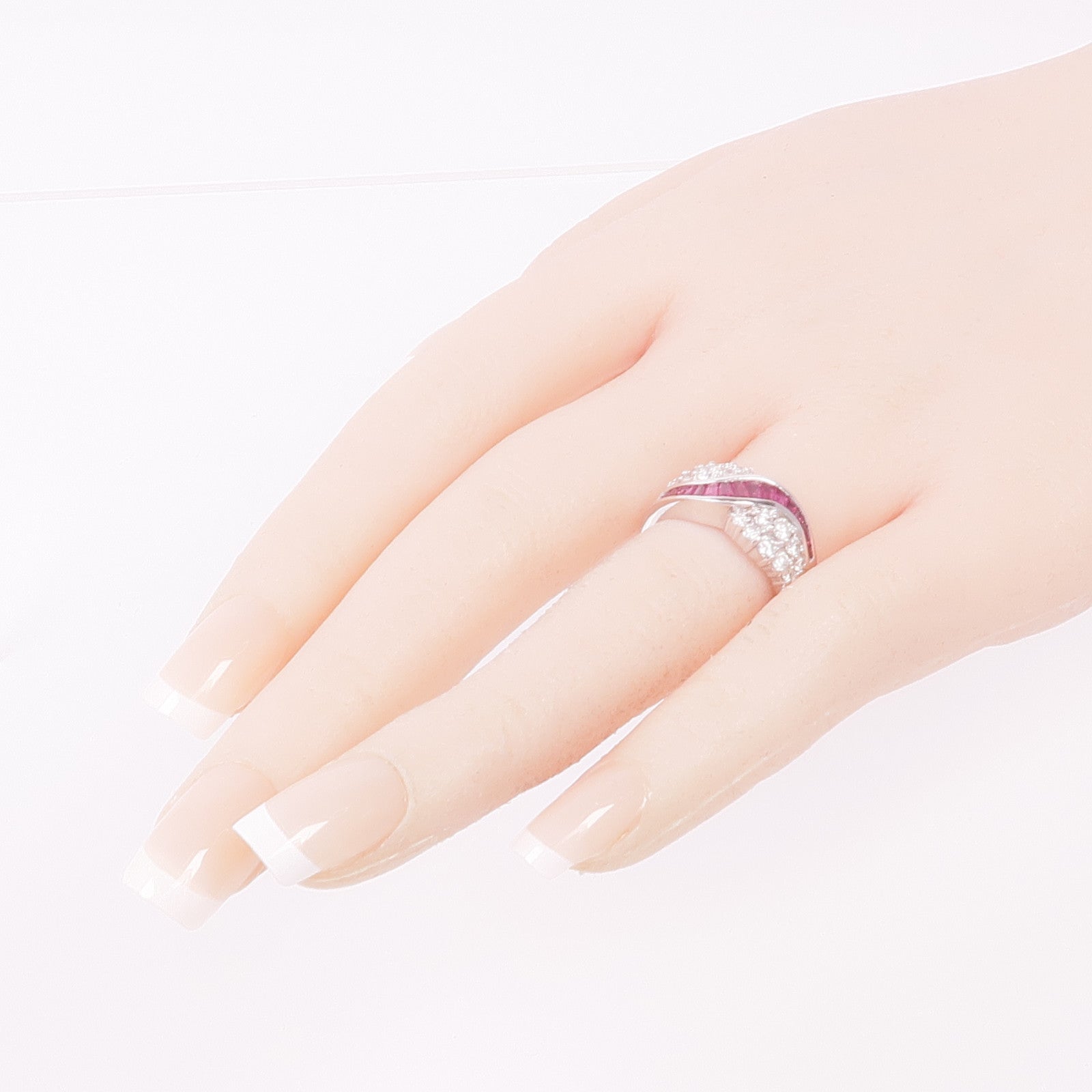 JEWELRY 14K白金Ruby Diamond Ring紅寶石/鑽石戒指US#7
