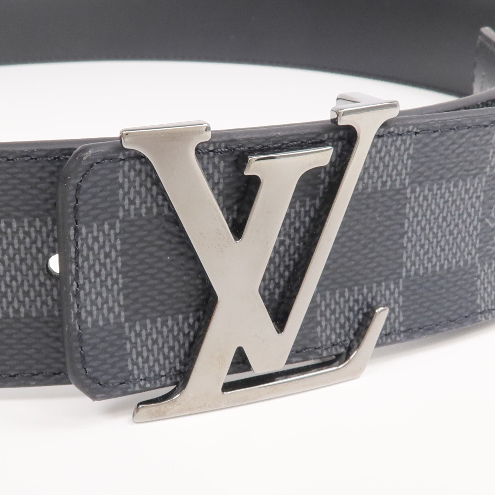 LOUIS VUITTON Damier Graphite/牛皮皮革Reversible Belt銀扣皮帶