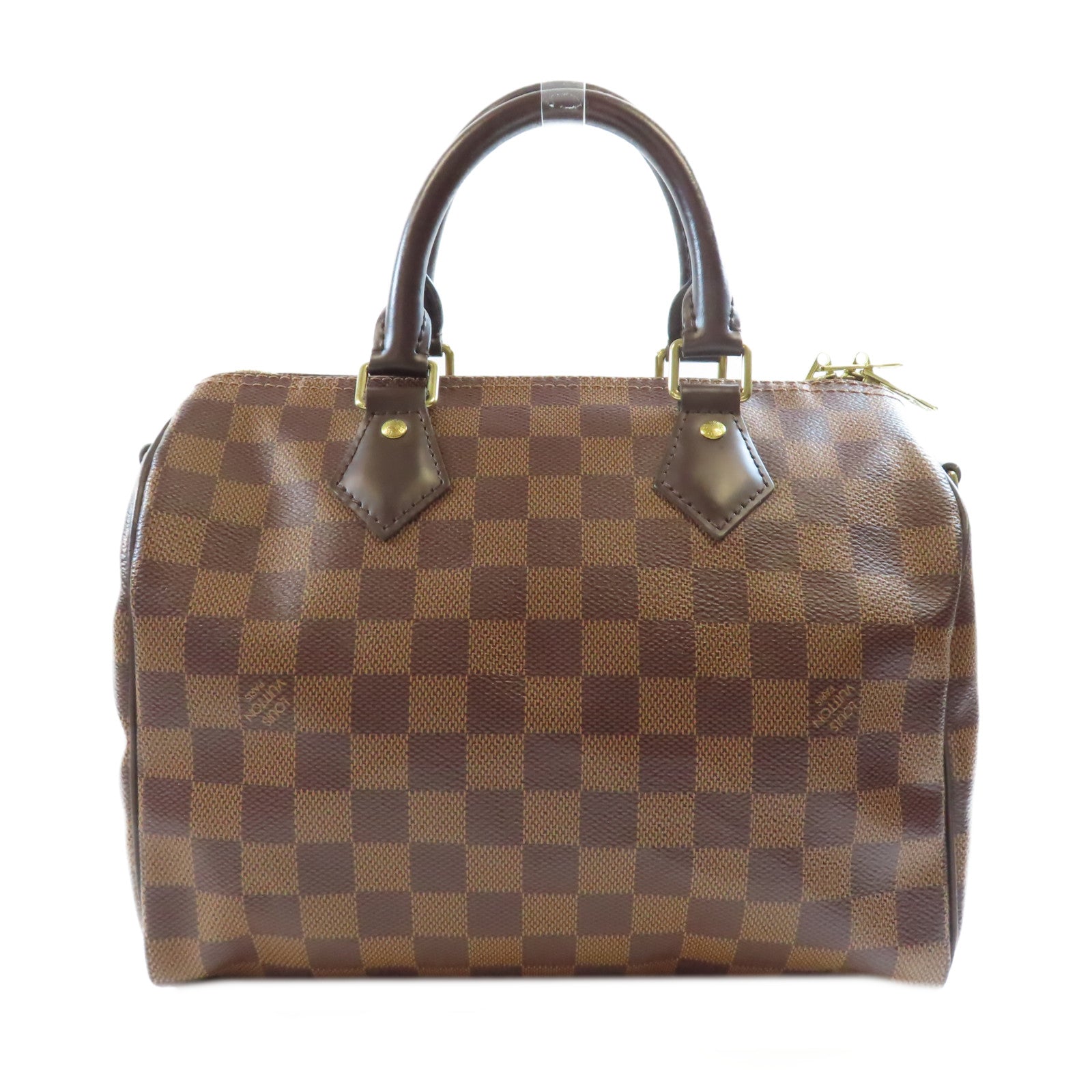 LOUIS VUITTON Damier Speedy Bandouliere 25金扣手挽肩背兩用袋棕色