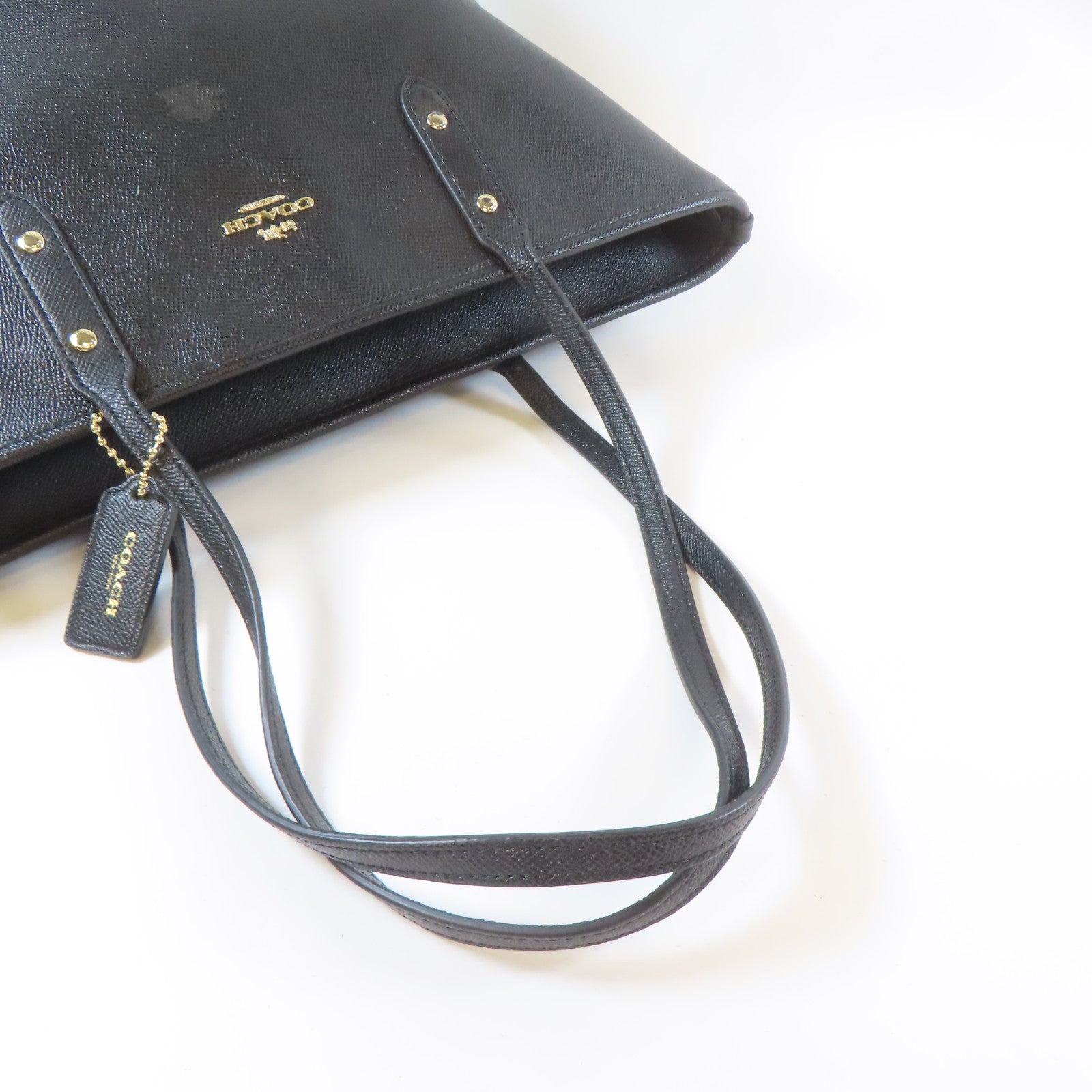 COACH 牛皮皮革Tote Bag金扣手挽袋黑色