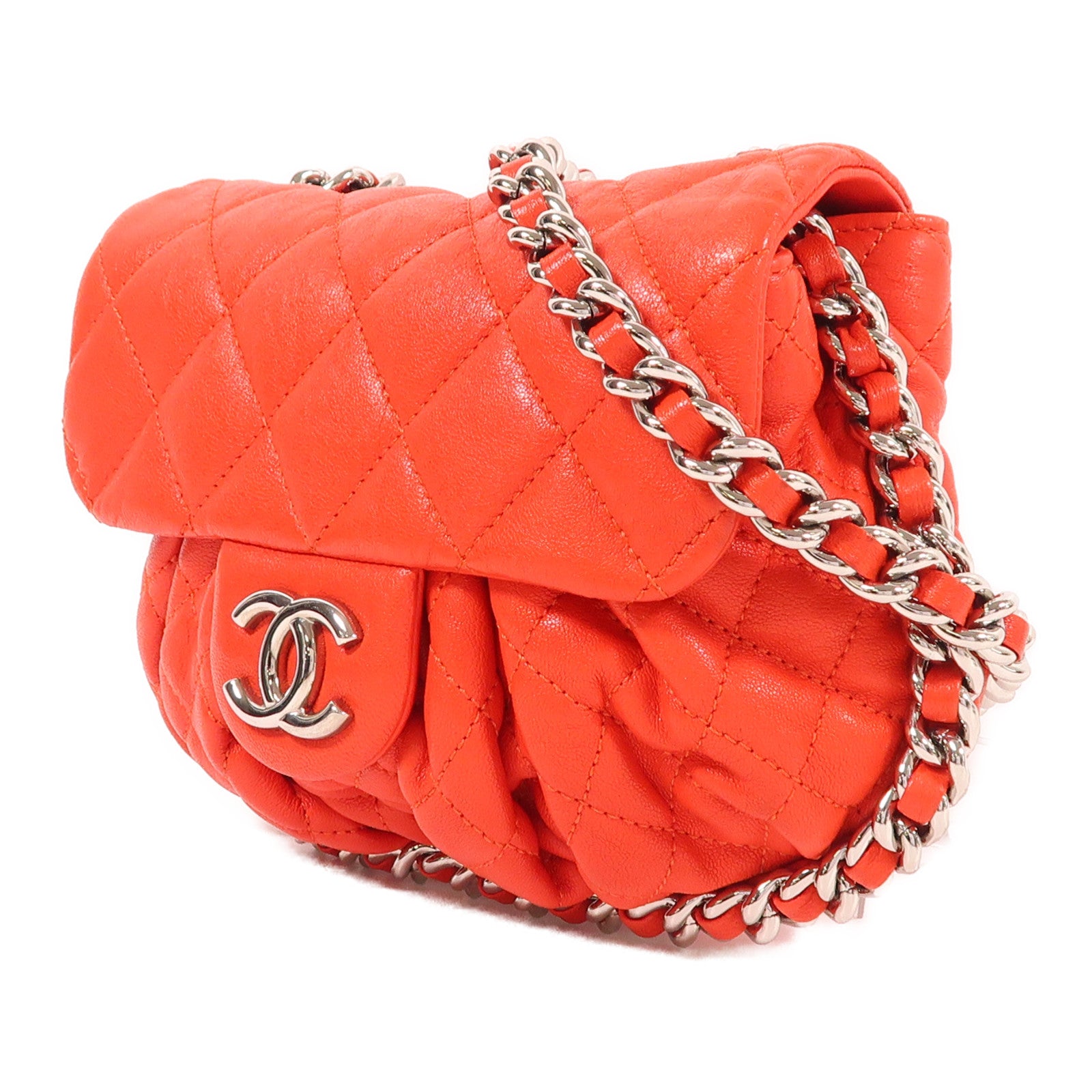 CHANEL 牛皮皮革Chain Shoulder銀扣鏈帶肩背袋