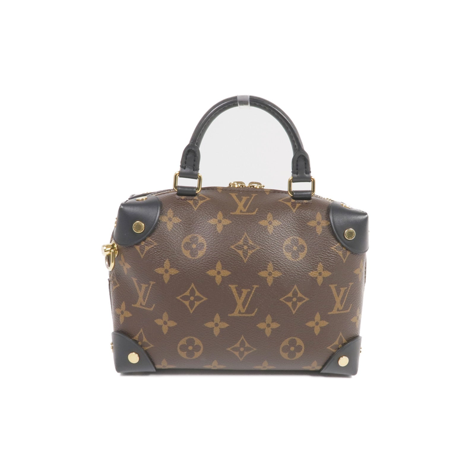 LOUIS VUITTON Monogram Petite Malle Souple金扣手挽肩背兩用袋棕色
