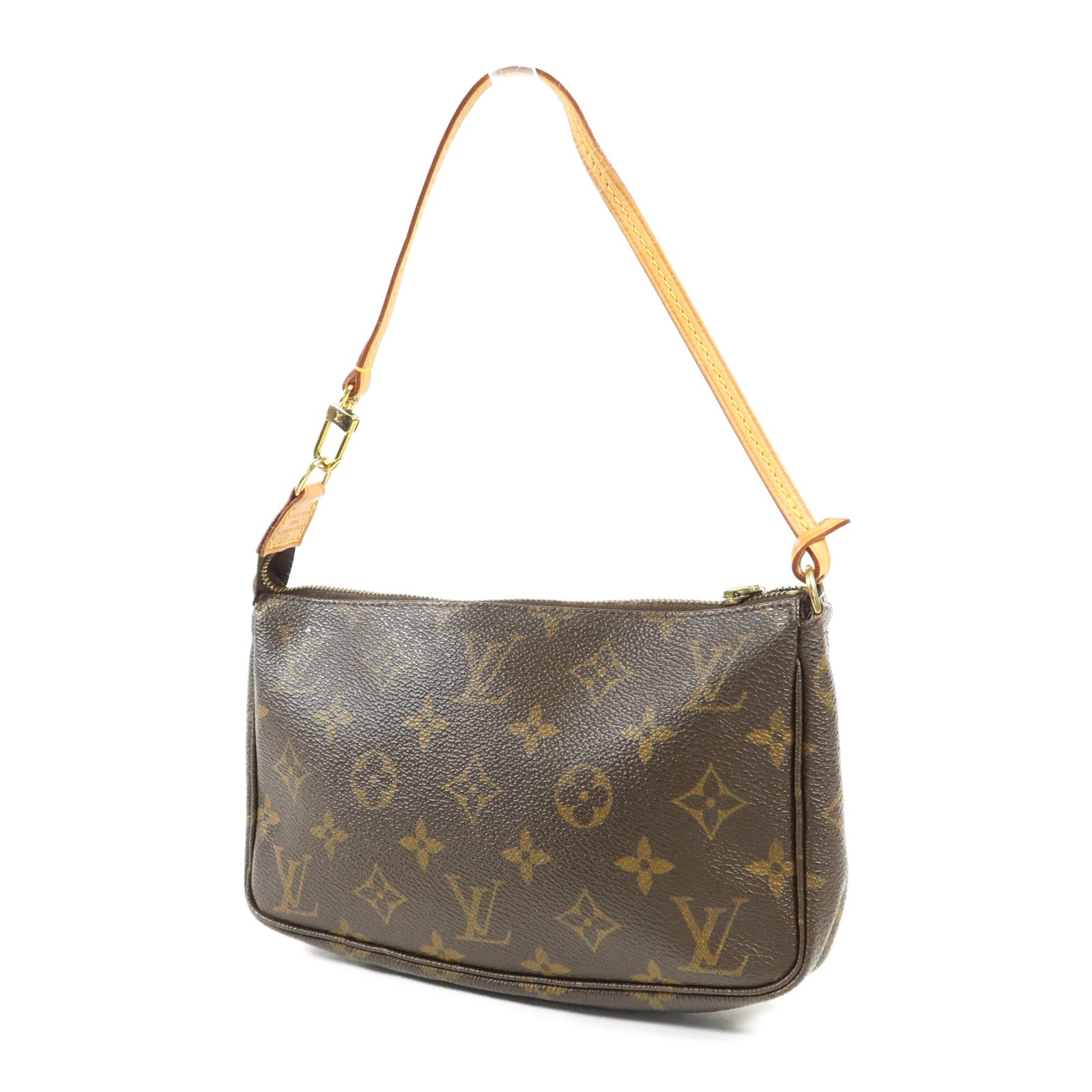 LOUIS VUITTON Monogram Pochette Accessoires金扣手挽袋棕色