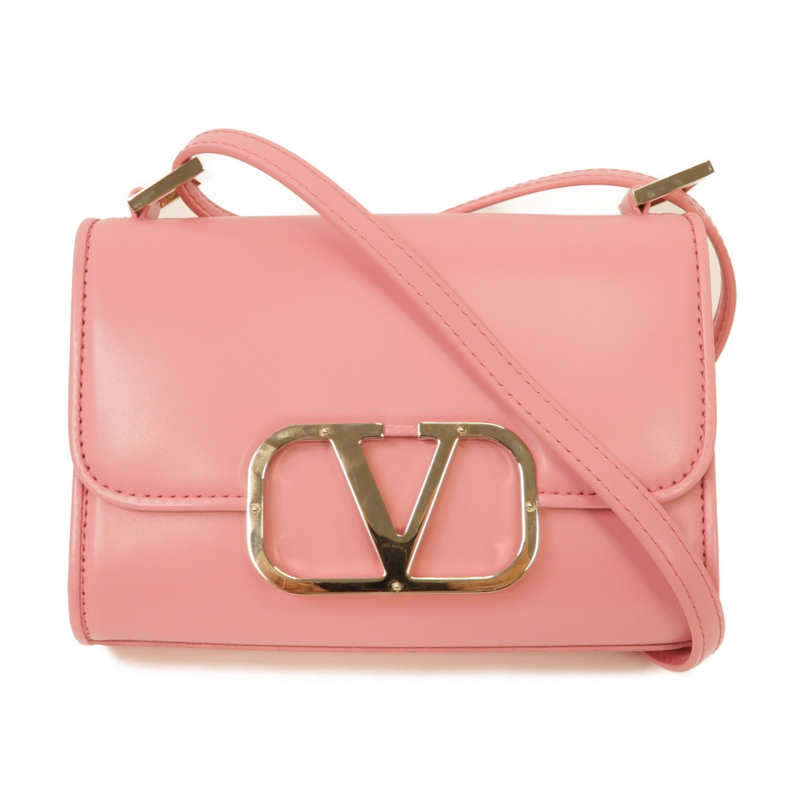 Valentino 【激減優惠】牛皮皮革Vlogo Type金扣肩背袋粉紅色