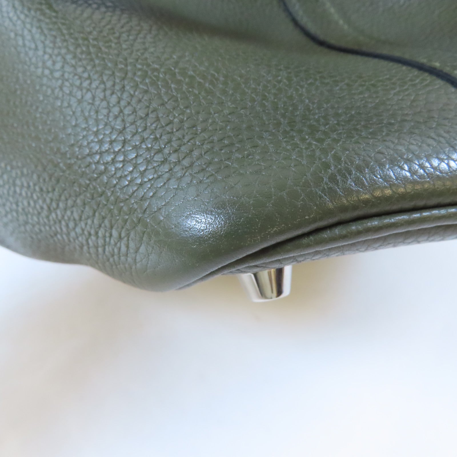 HERMES Clemence皮革Picotin PM銀扣手挽袋Vert Olive綠色