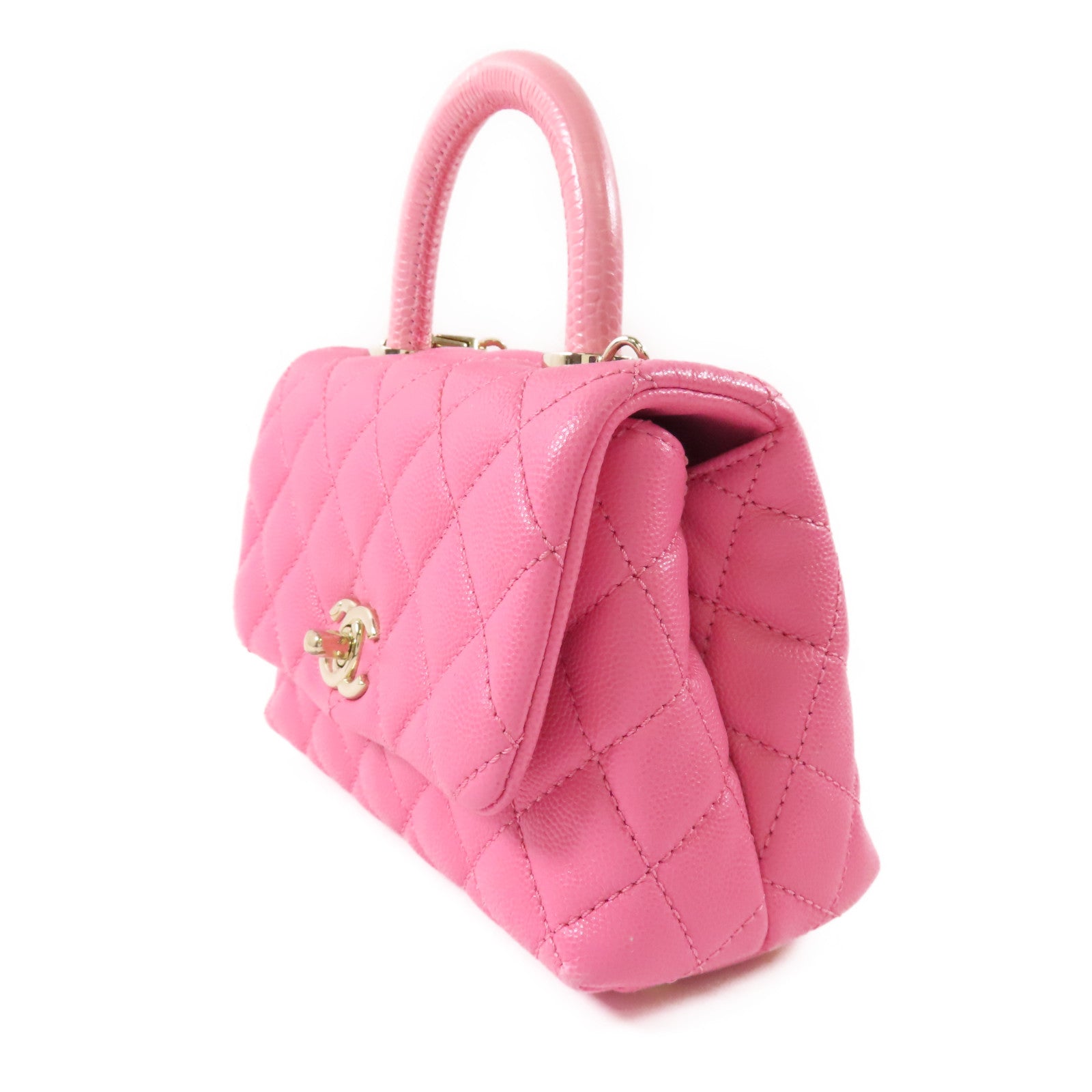CHANEL 牛皮皮革Mini Coco Handle金扣鏈帶手挽肩背兩用袋