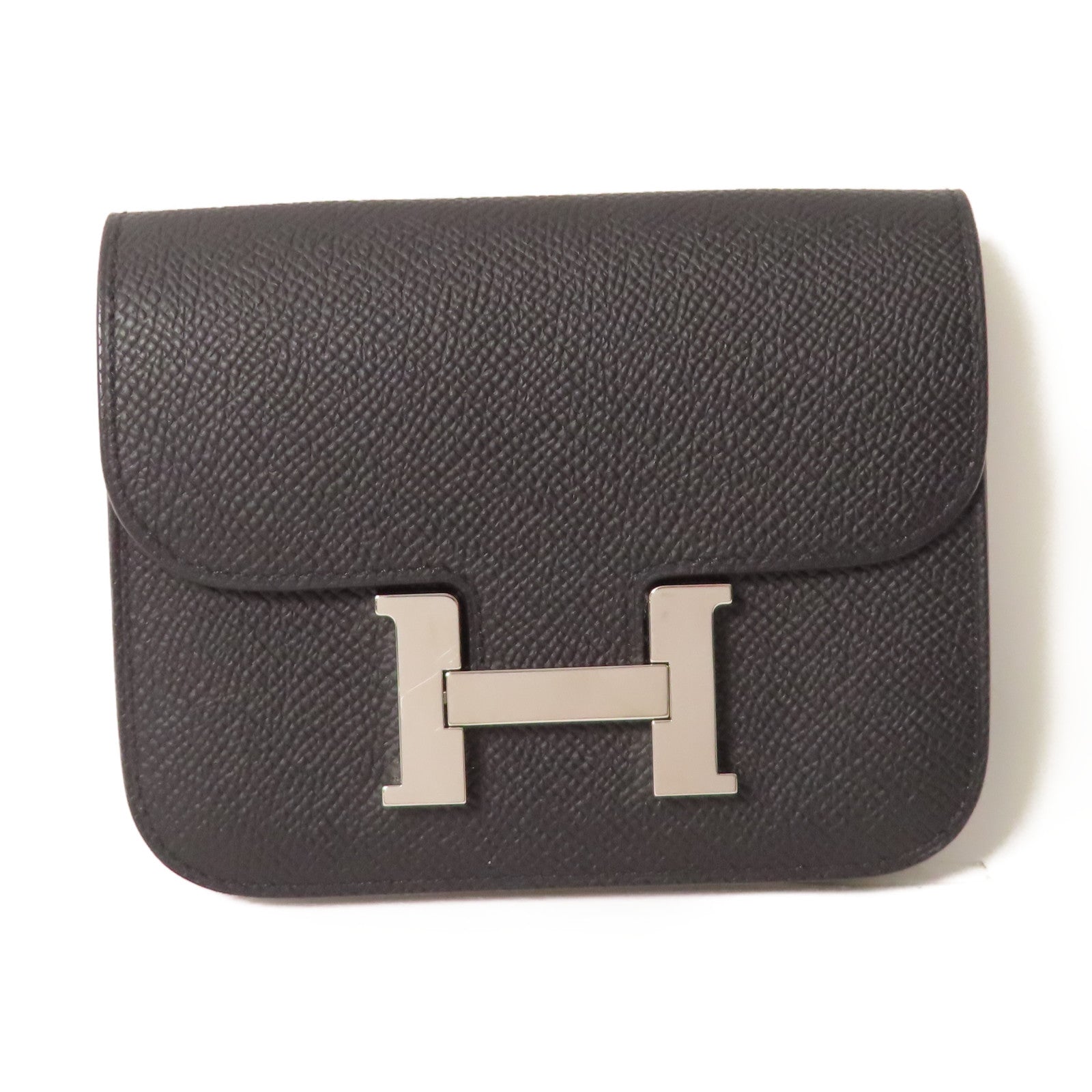 HERMES Epsom皮革Constance Slim銀扣錢包黑色