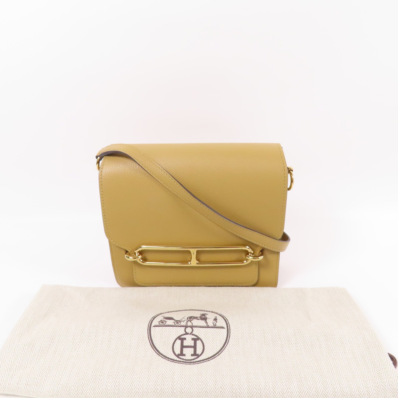 HERMES Evercolor皮革Roulis Mini金扣肩背袋Poussiere